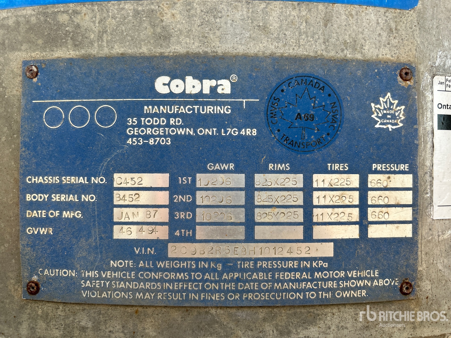 General Appearance with Serial Number / VIN
