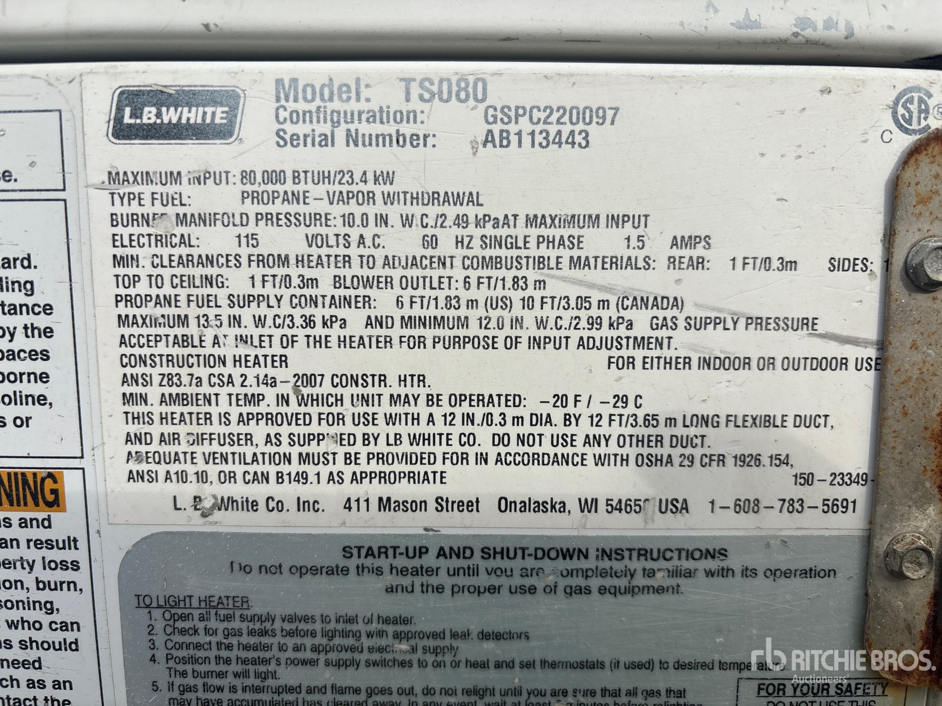 General Appearance with Serial Number / VIN