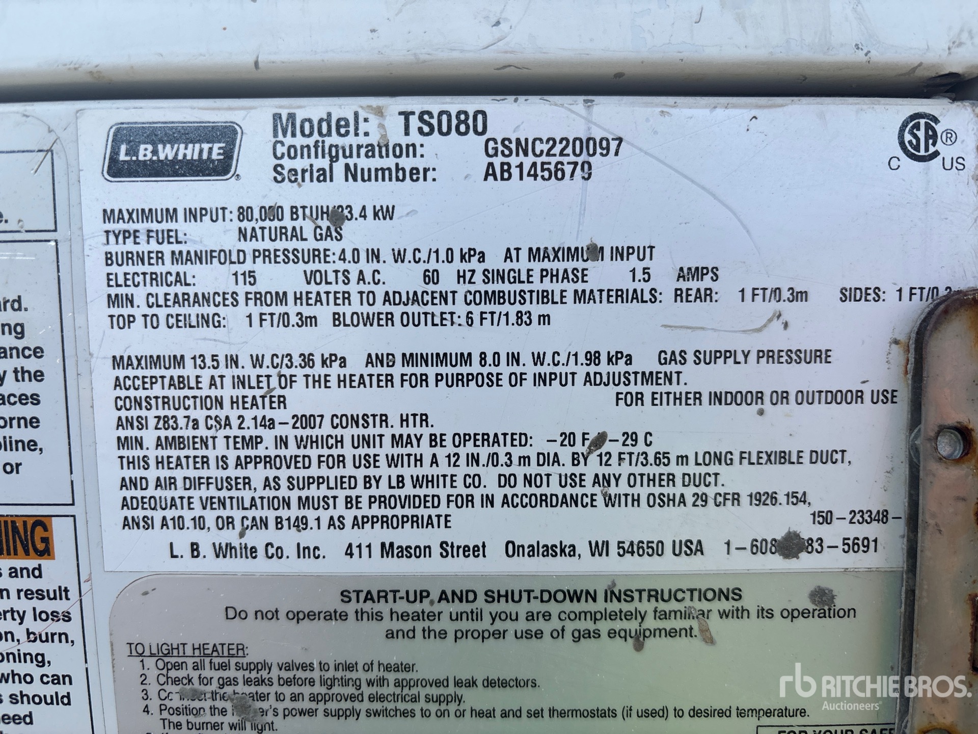 General Appearance with Serial Number / VIN