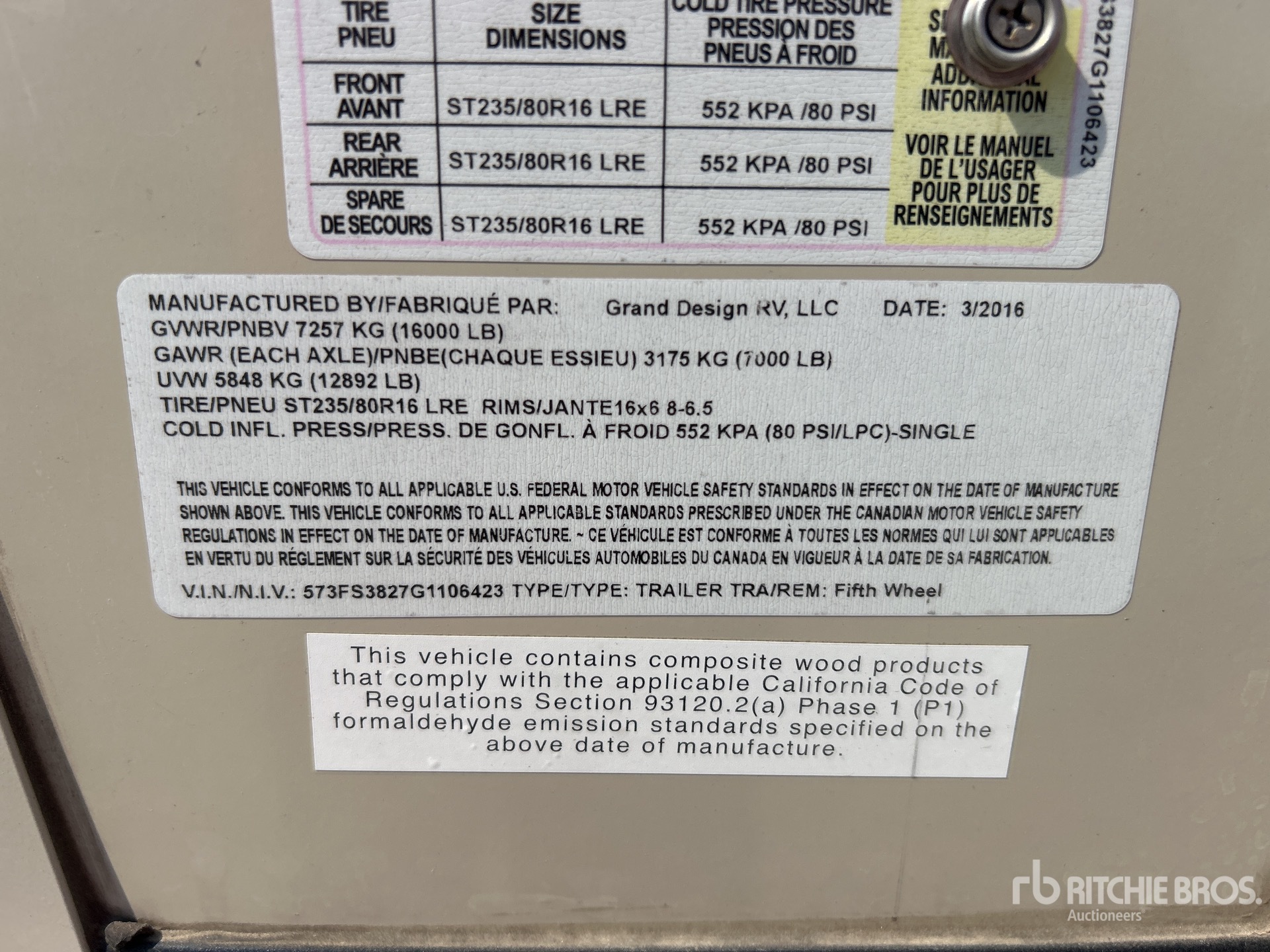 General Appearance with Serial Number / VIN