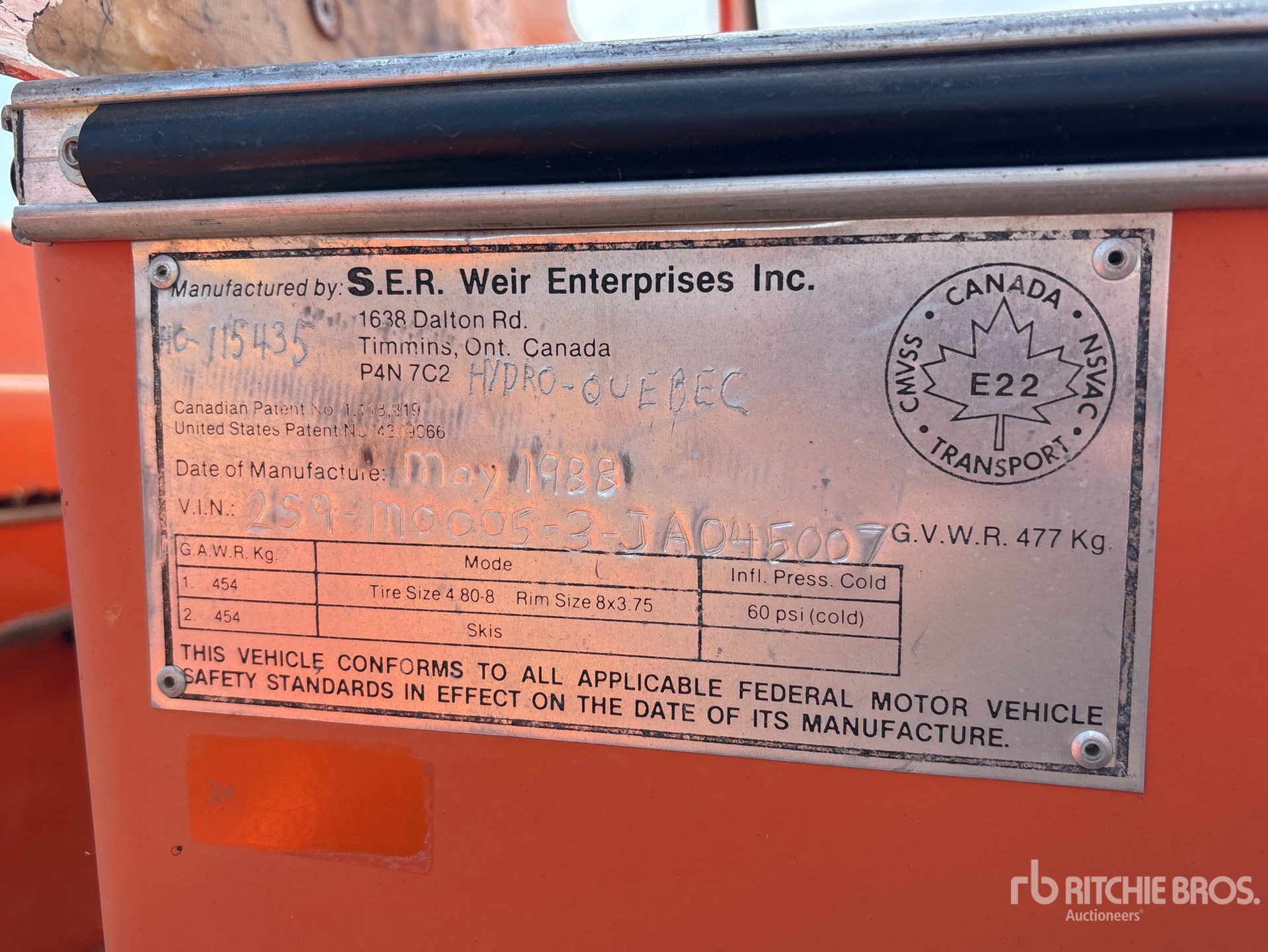 General Appearance with Serial Number / VIN