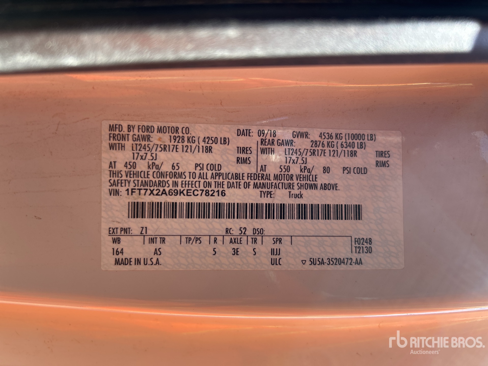 General Appearance with Serial Number / VIN