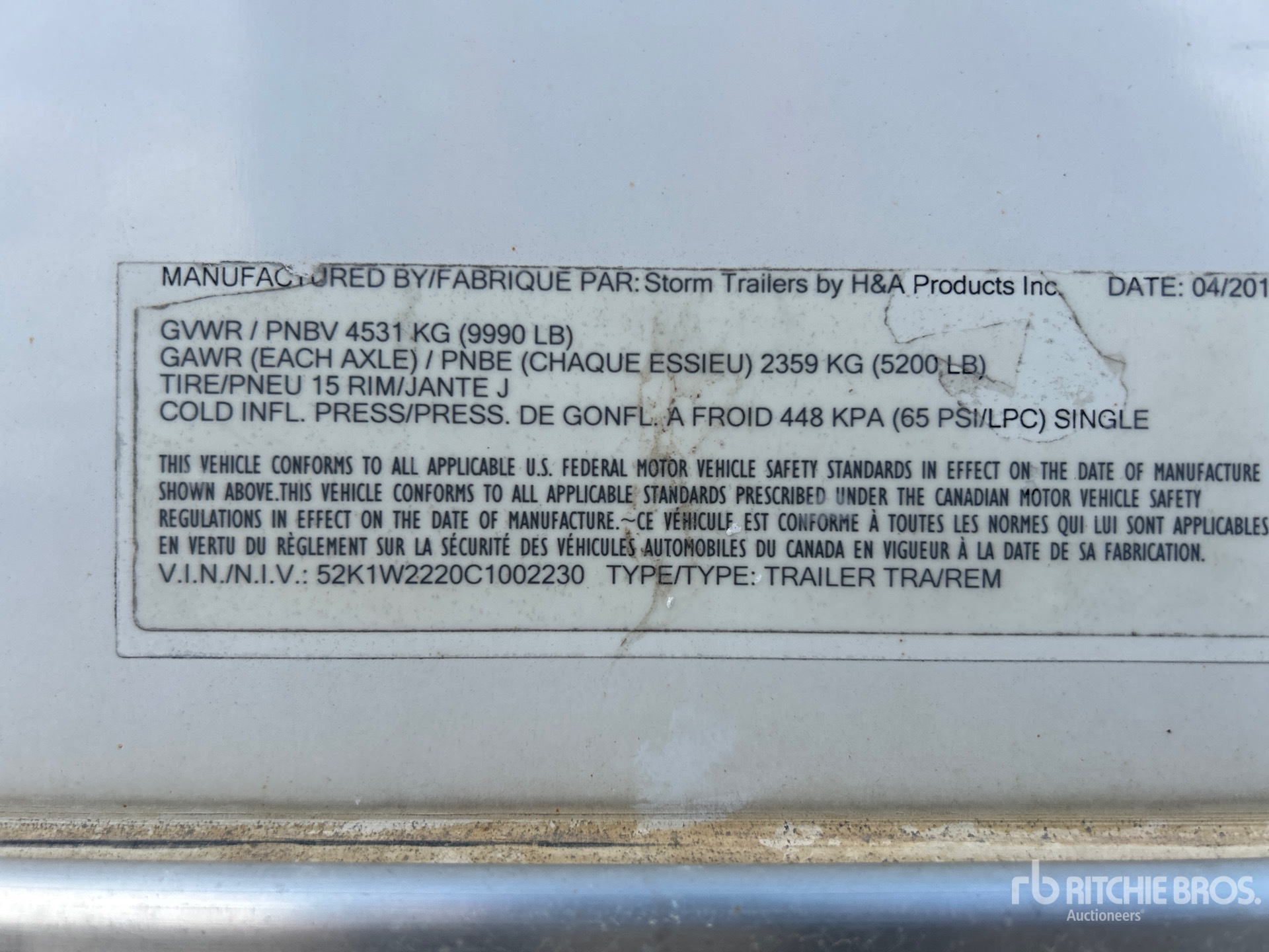 General Appearance with Serial Number / VIN