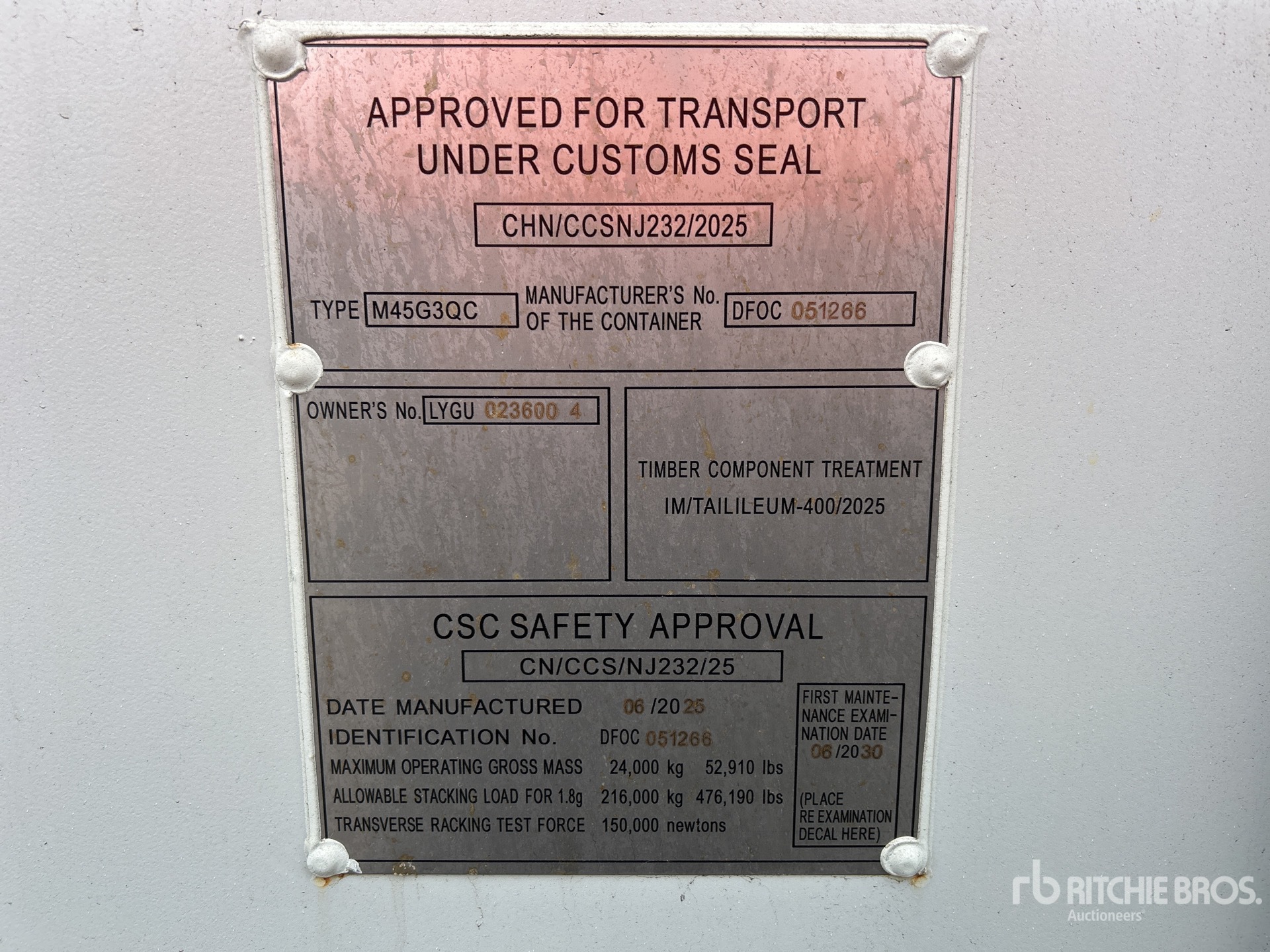 General Appearance with Serial Number / VIN