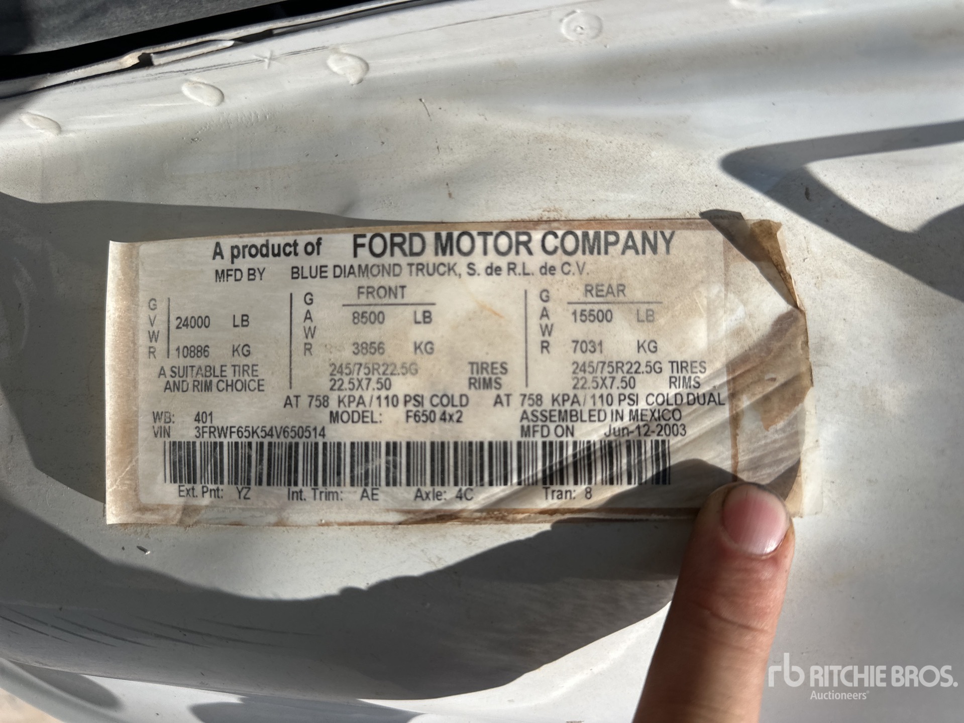 General Appearance with Serial Number / VIN