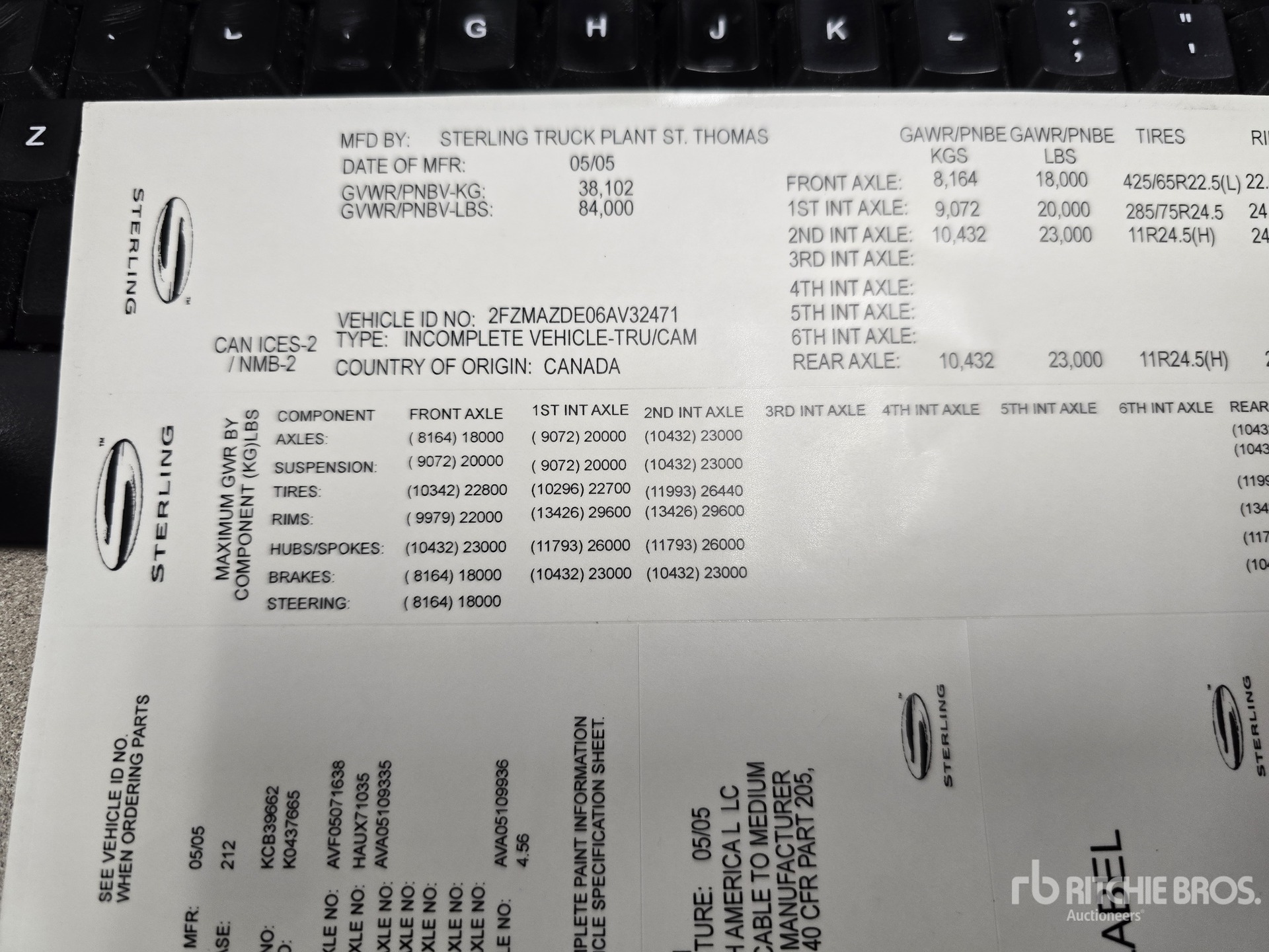 General Appearance with Serial Number / VIN