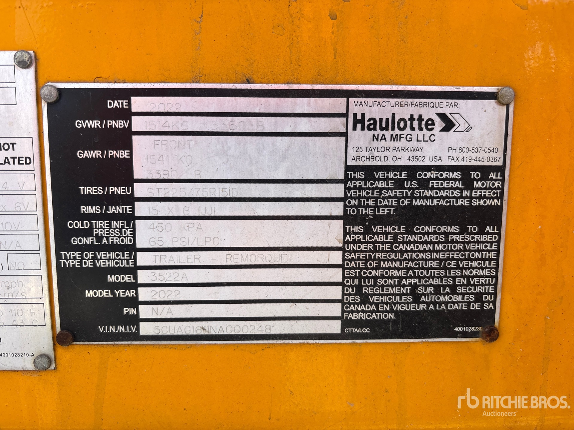 General Appearance with Serial Number / VIN