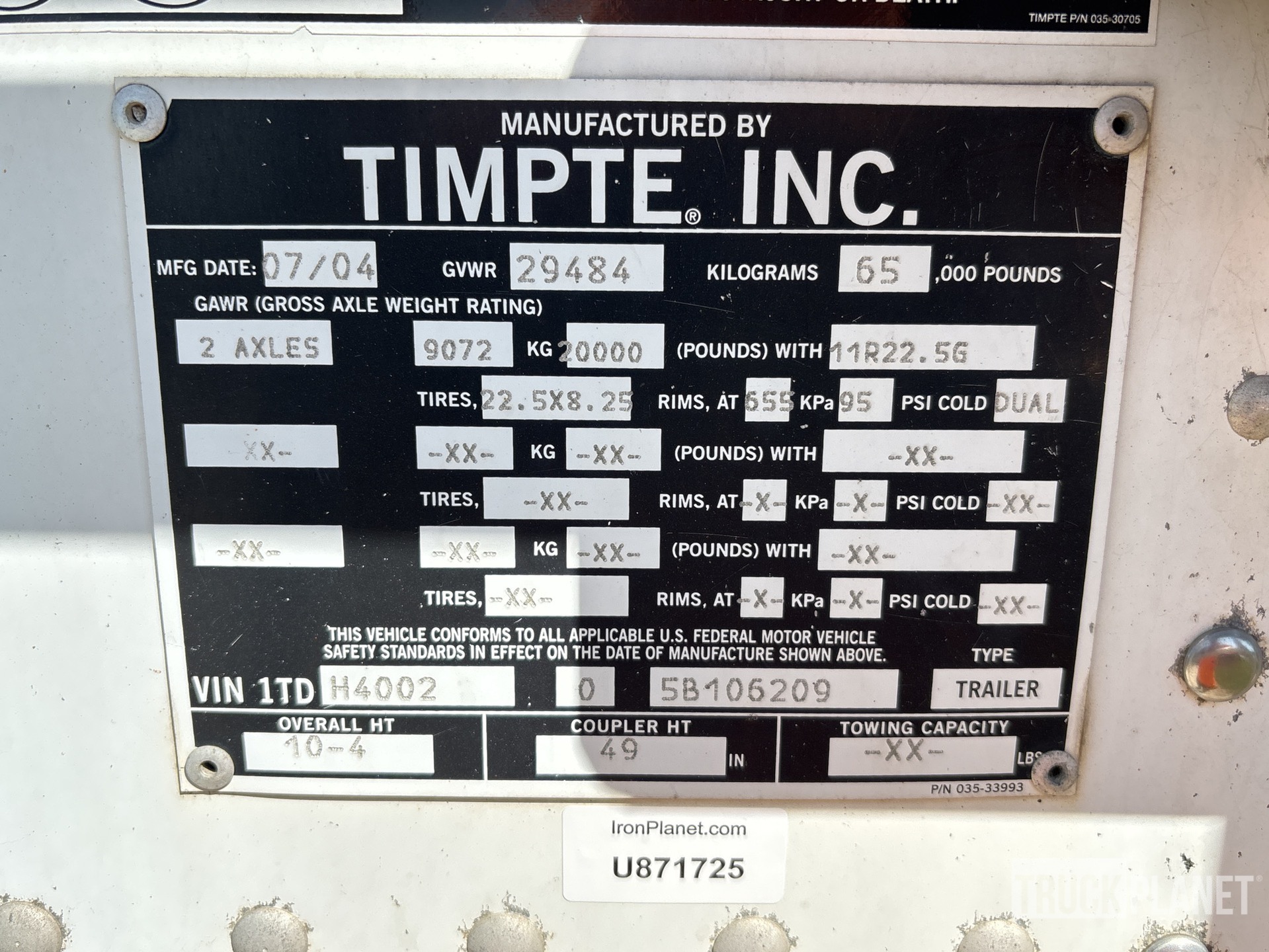General Appearance with Serial Number / VIN