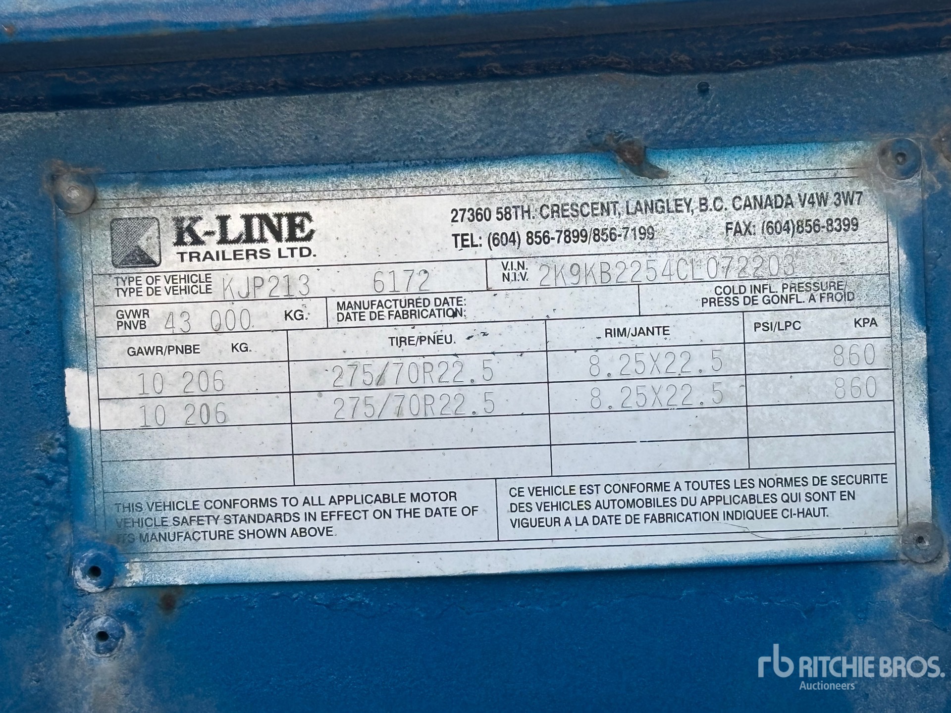 General Appearance with Serial Number / VIN