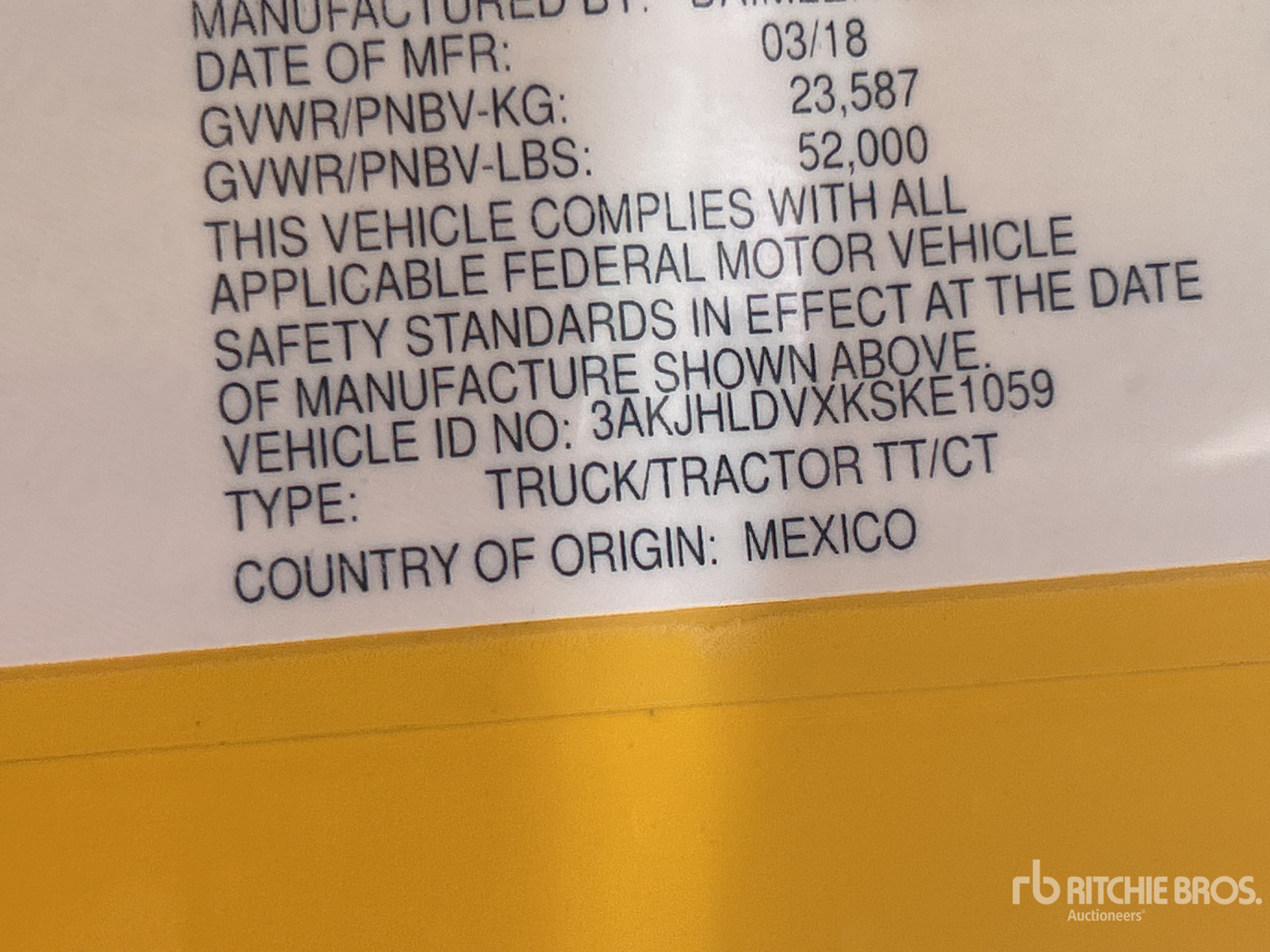 General Appearance with Serial Number / VIN