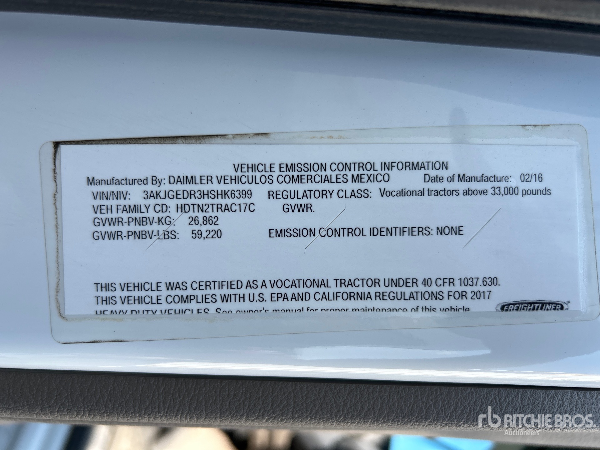 General Appearance with Serial Number / VIN