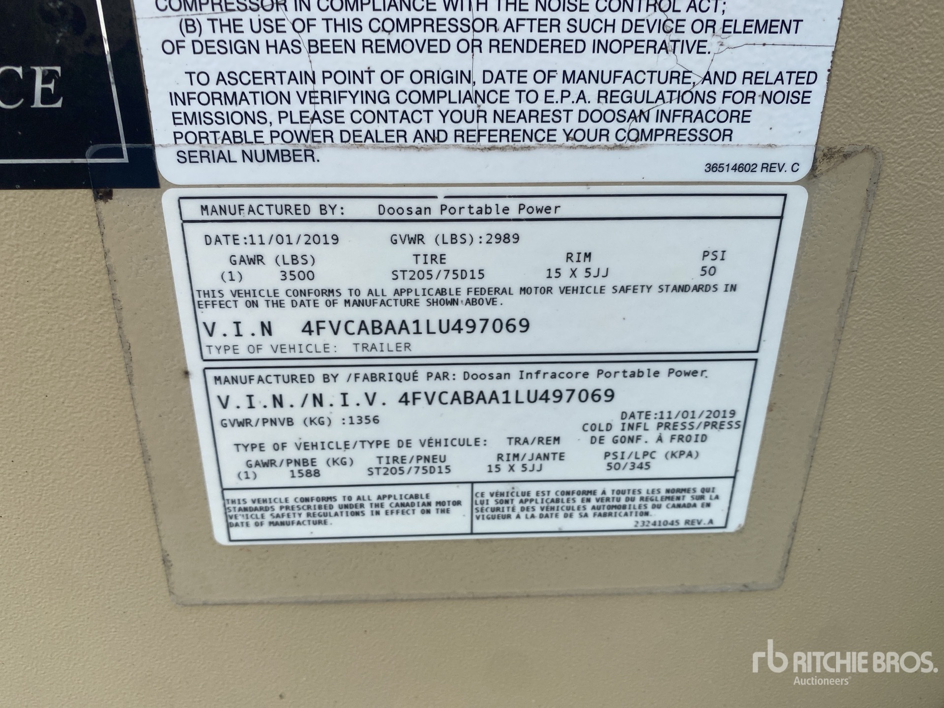 General Appearance with Serial Number / VIN
