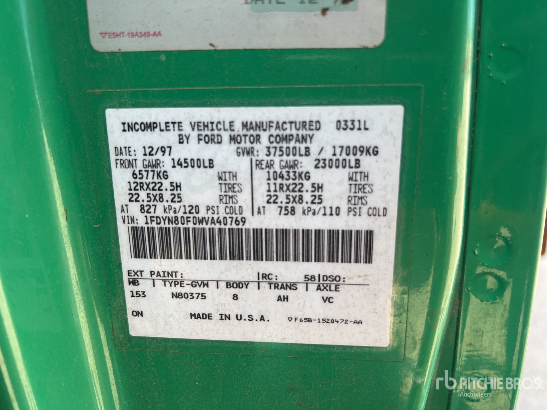 General Appearance with Serial Number / VIN