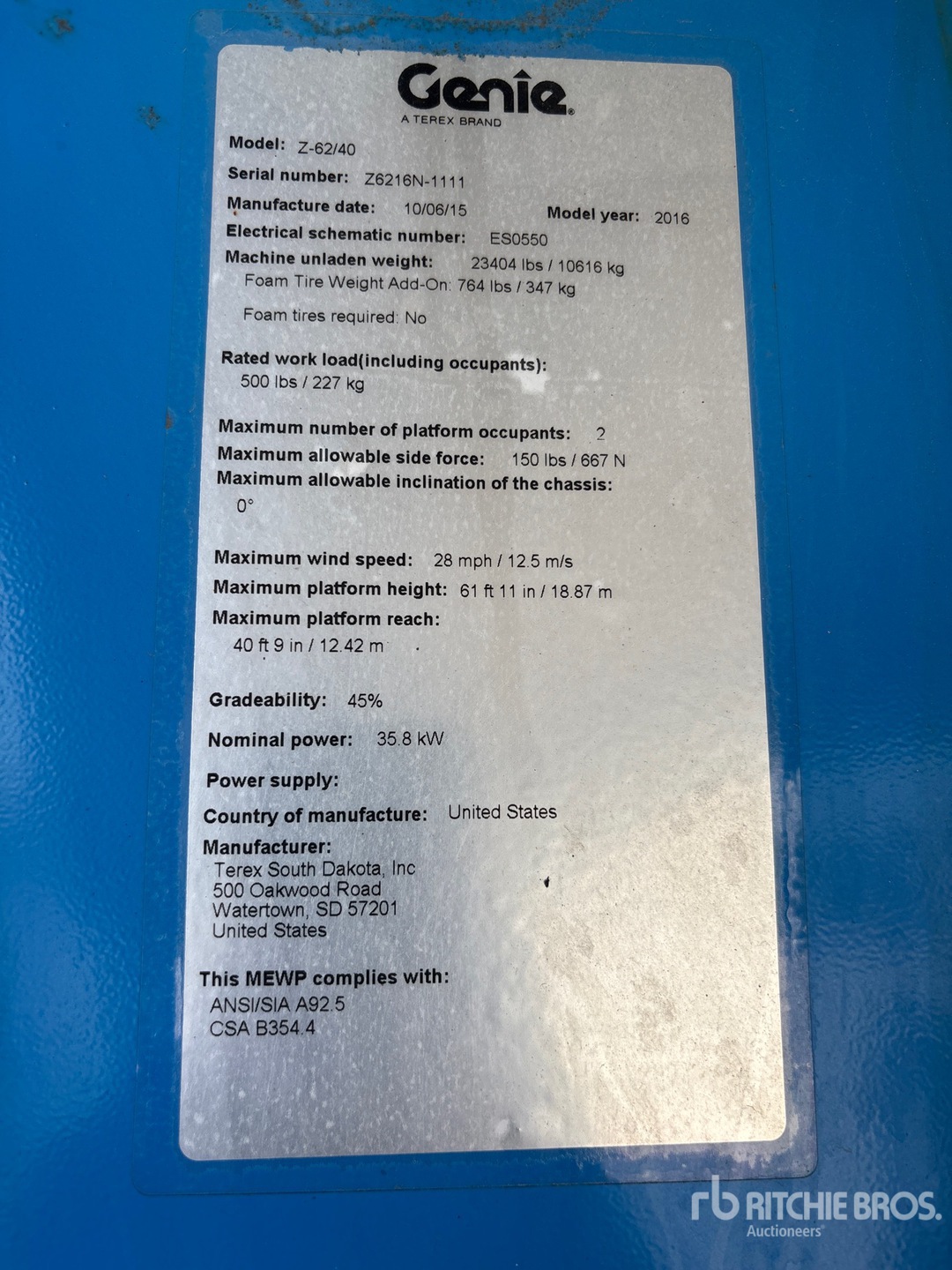 General Appearance with Serial Number / VIN