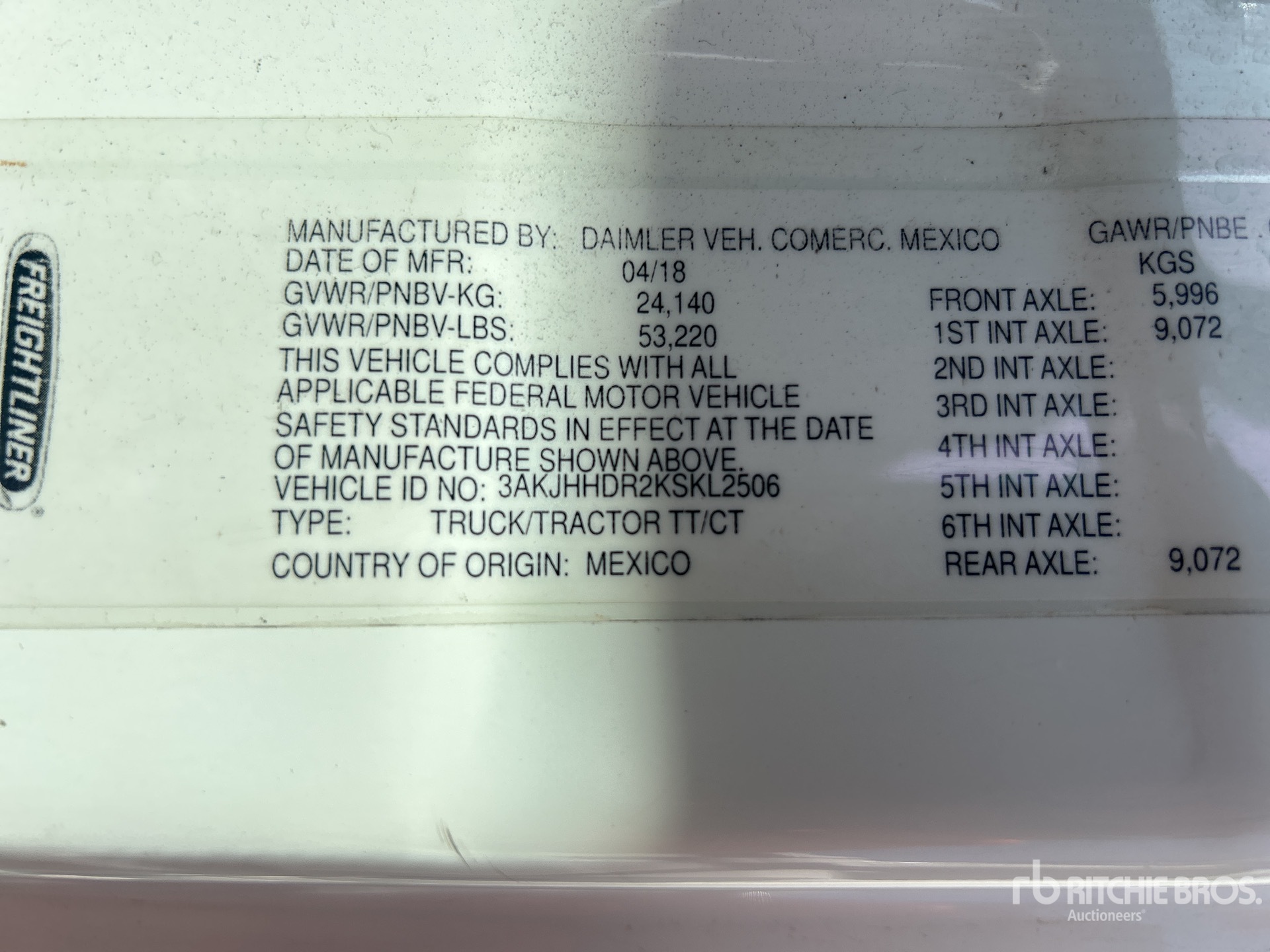 General Appearance with Serial Number / VIN