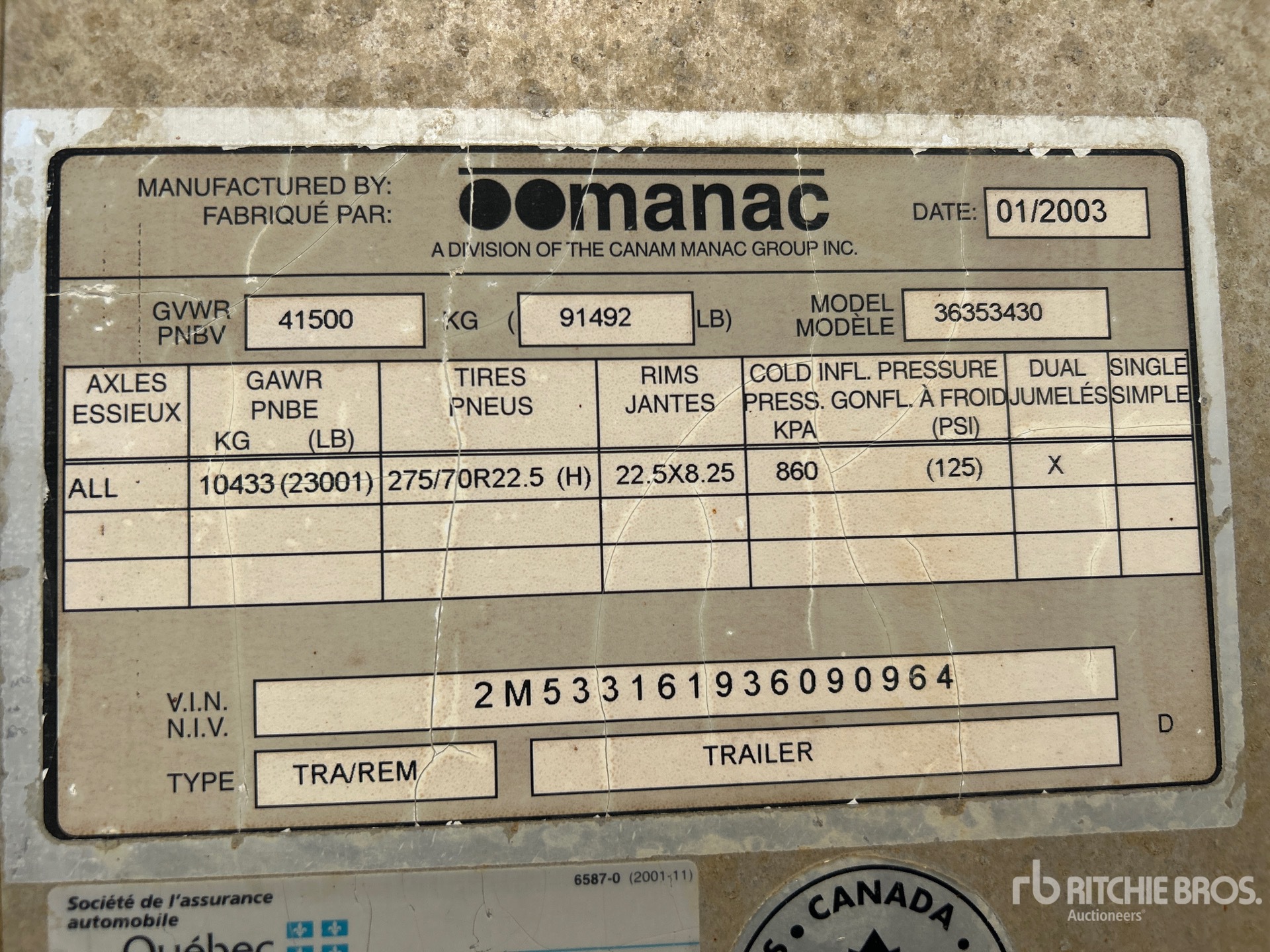 General Appearance with Serial Number / VIN