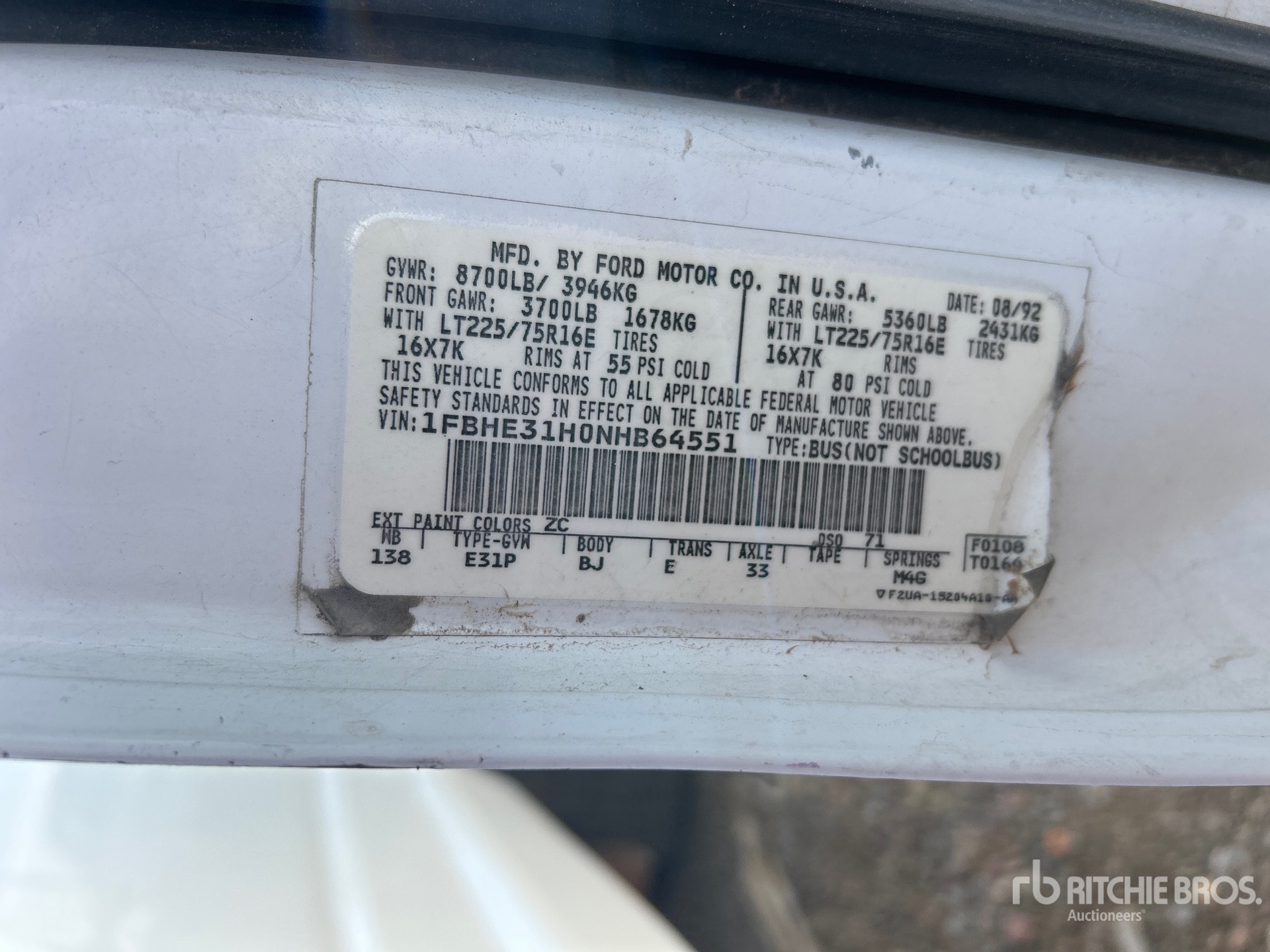 General Appearance with Serial Number / VIN