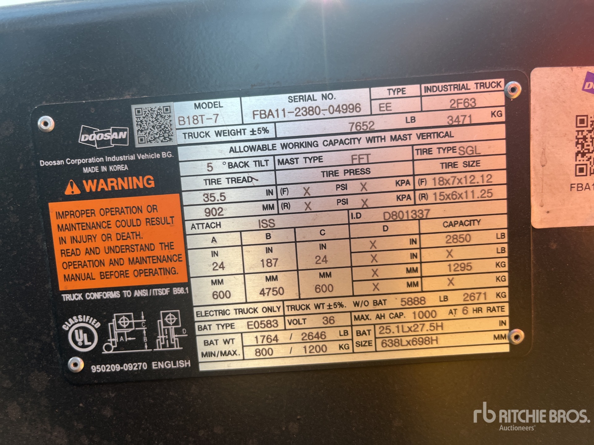 General Appearance with Serial Number / VIN