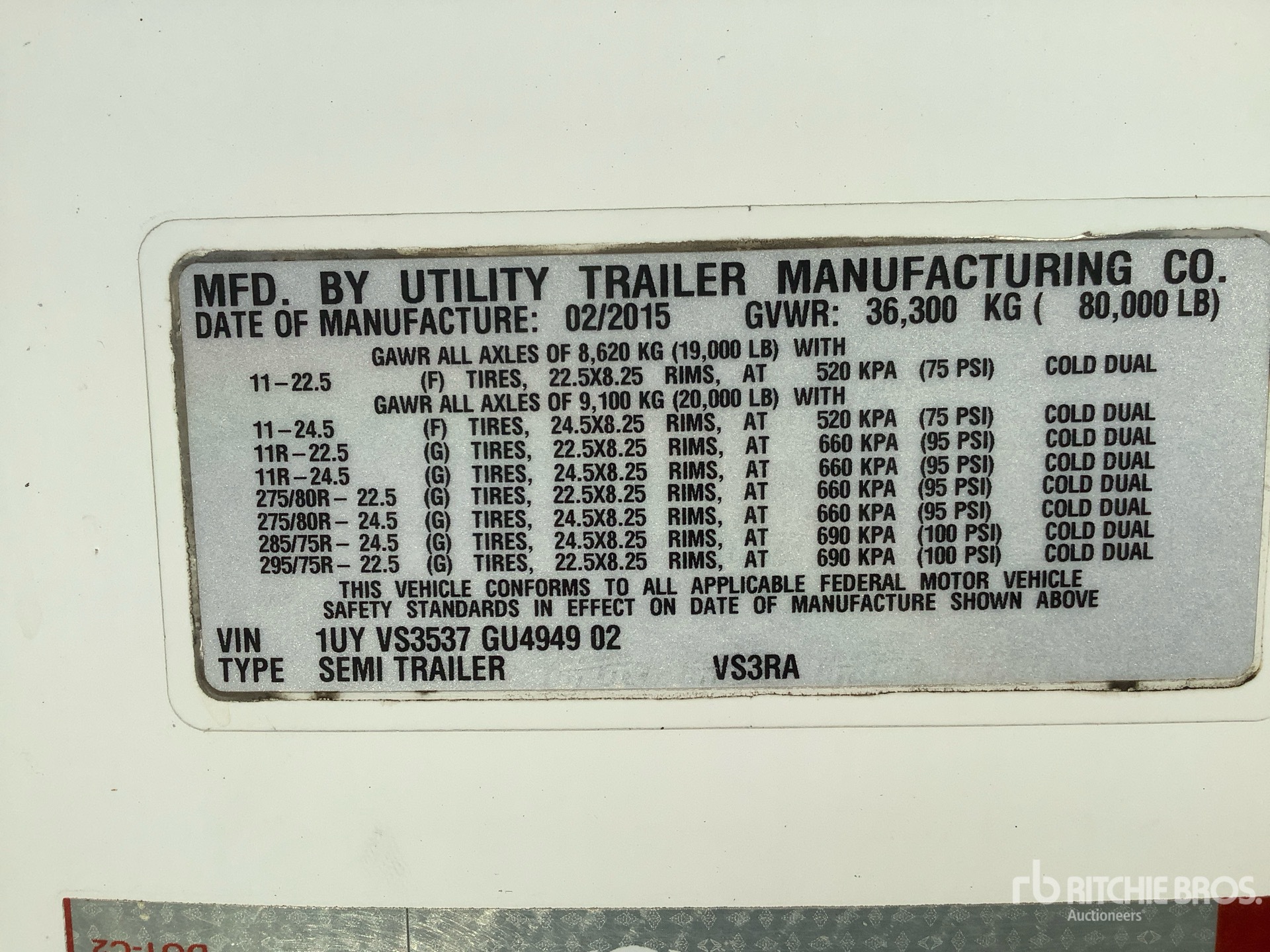 General Appearance with Serial Number / VIN
