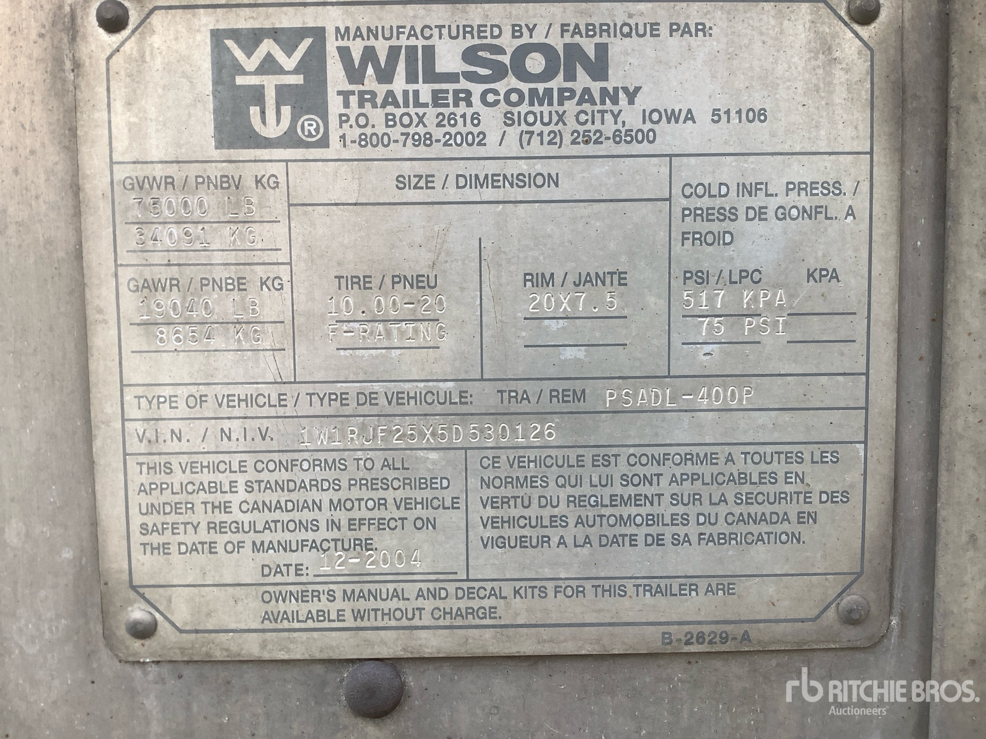 General Appearance with Serial Number / VIN