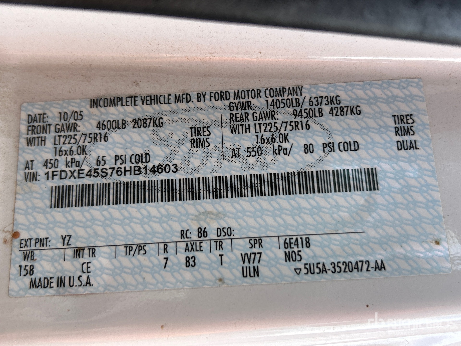 General Appearance with Serial Number / VIN