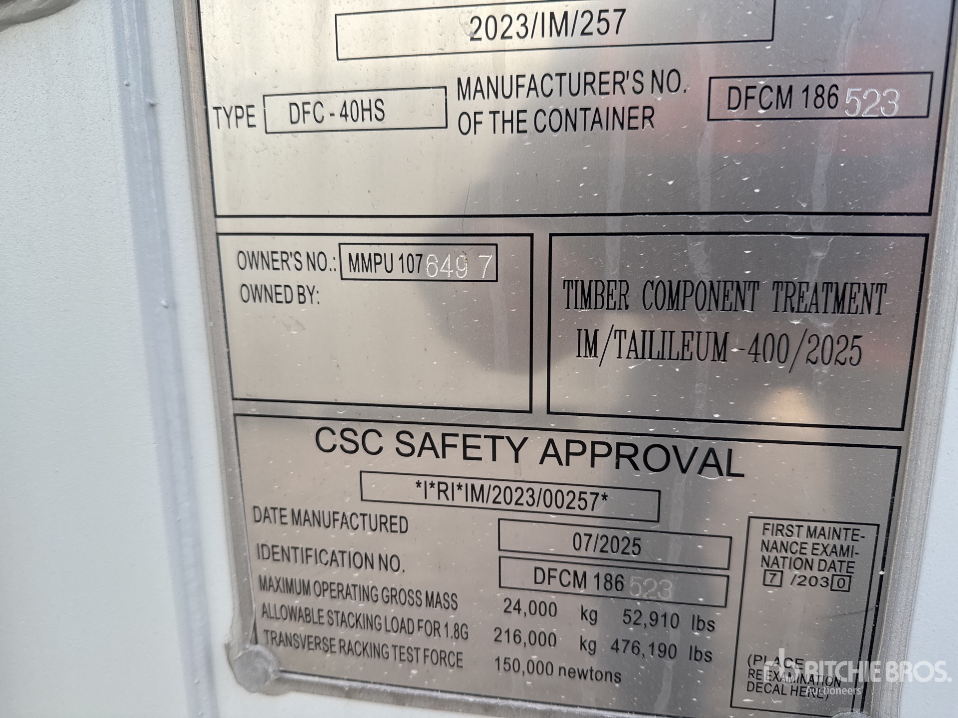 General Appearance with Serial Number / VIN