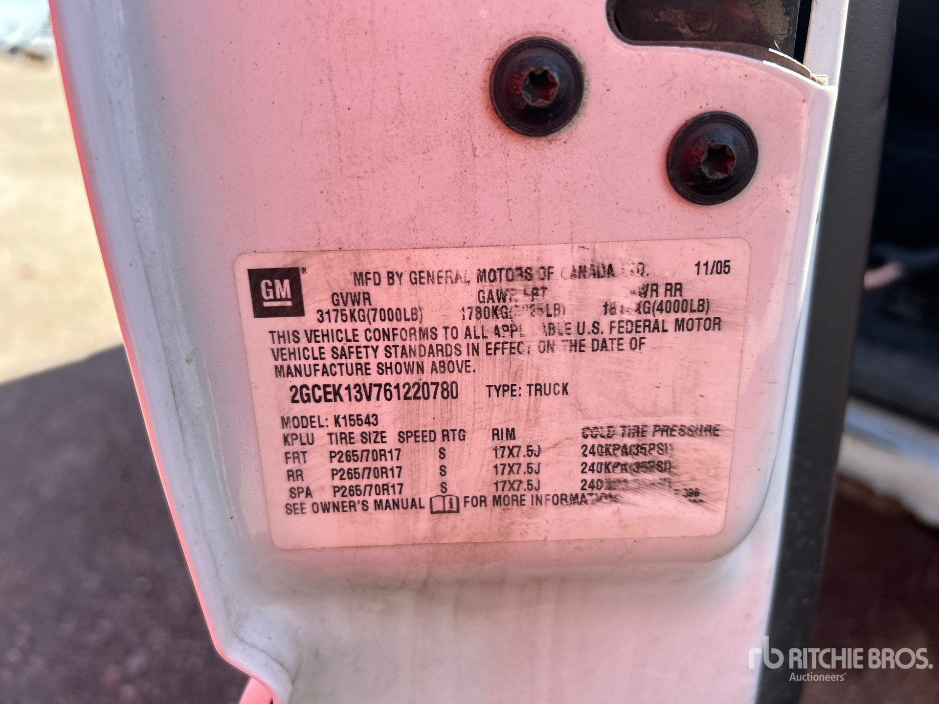 General Appearance with Serial Number / VIN