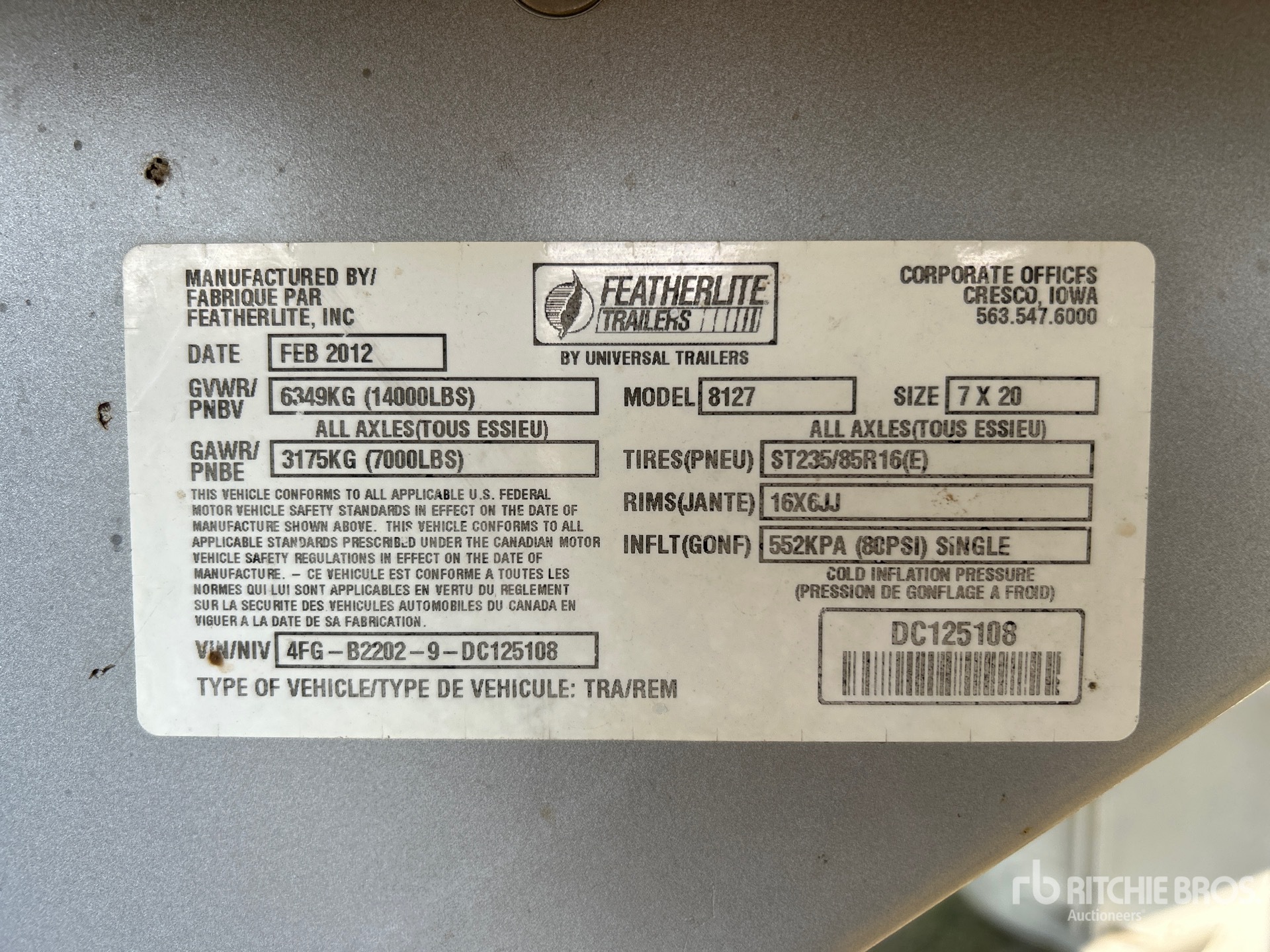 General Appearance with Serial Number / VIN