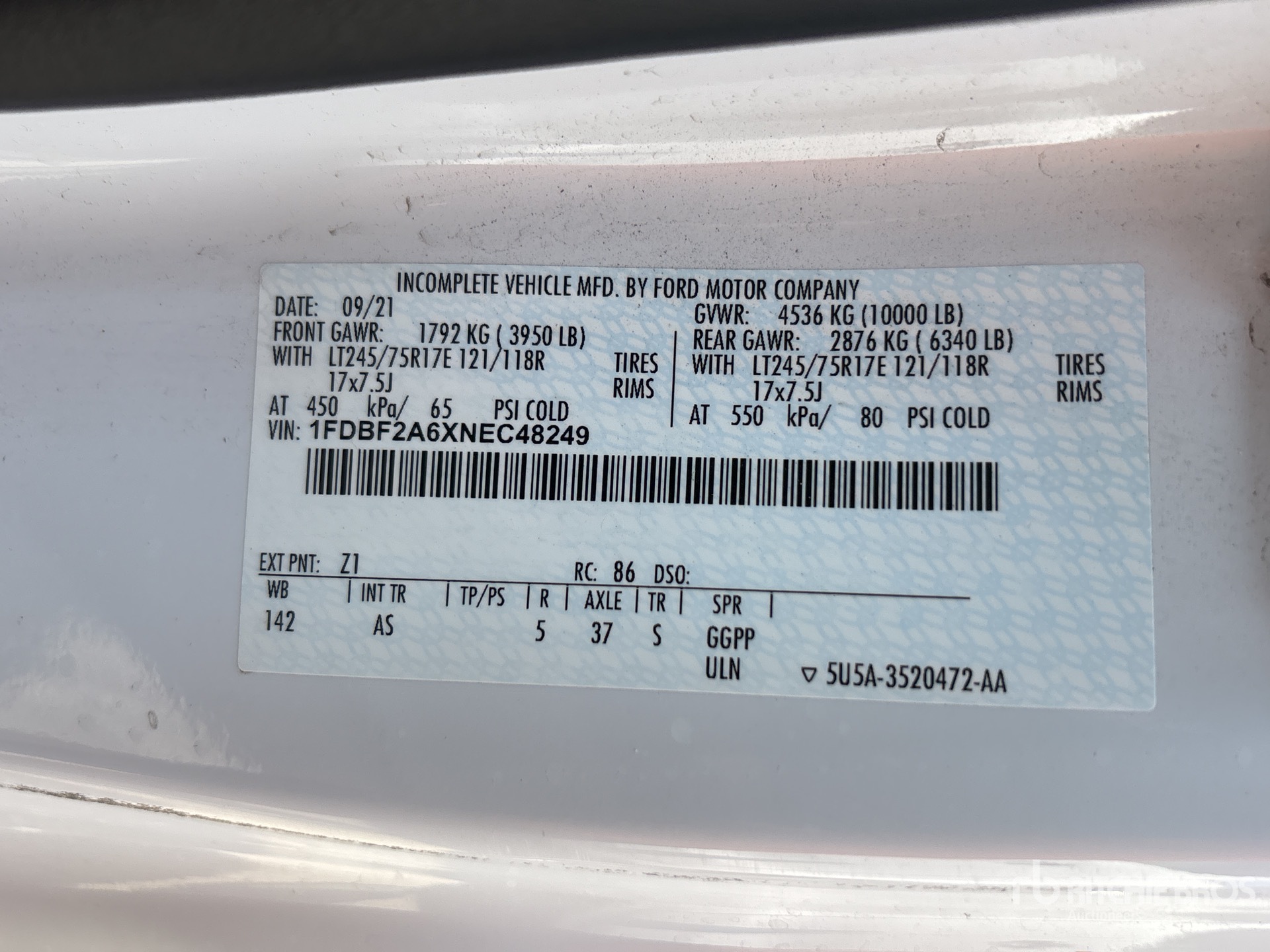 General Appearance with Serial Number / VIN