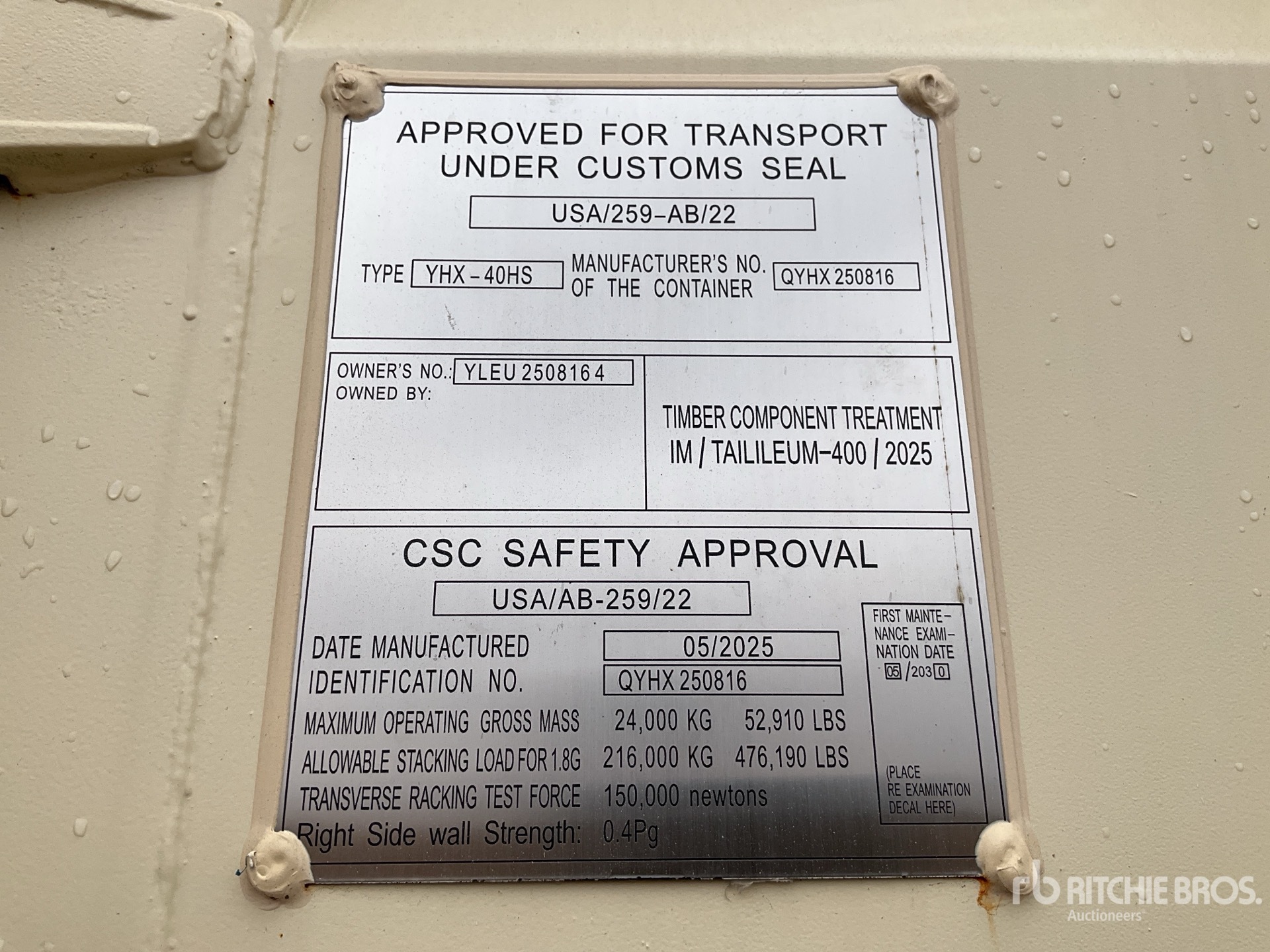 General Appearance with Serial Number / VIN