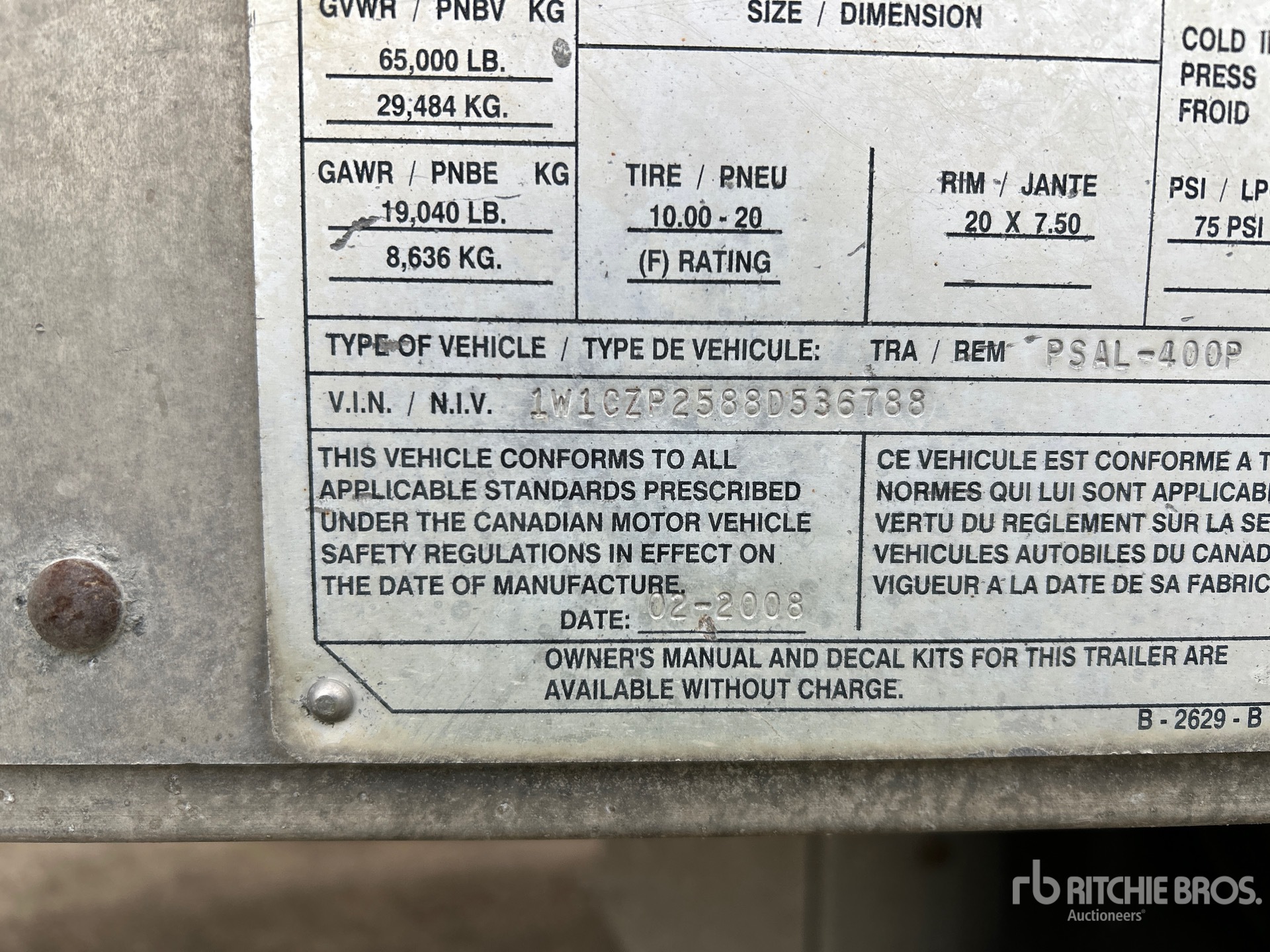 General Appearance with Serial Number / VIN