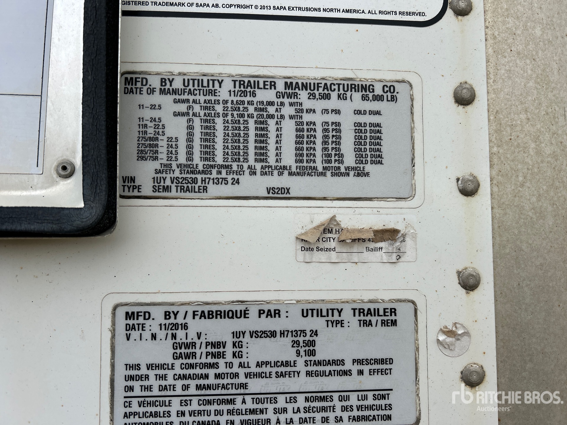 General Appearance with Serial Number / VIN