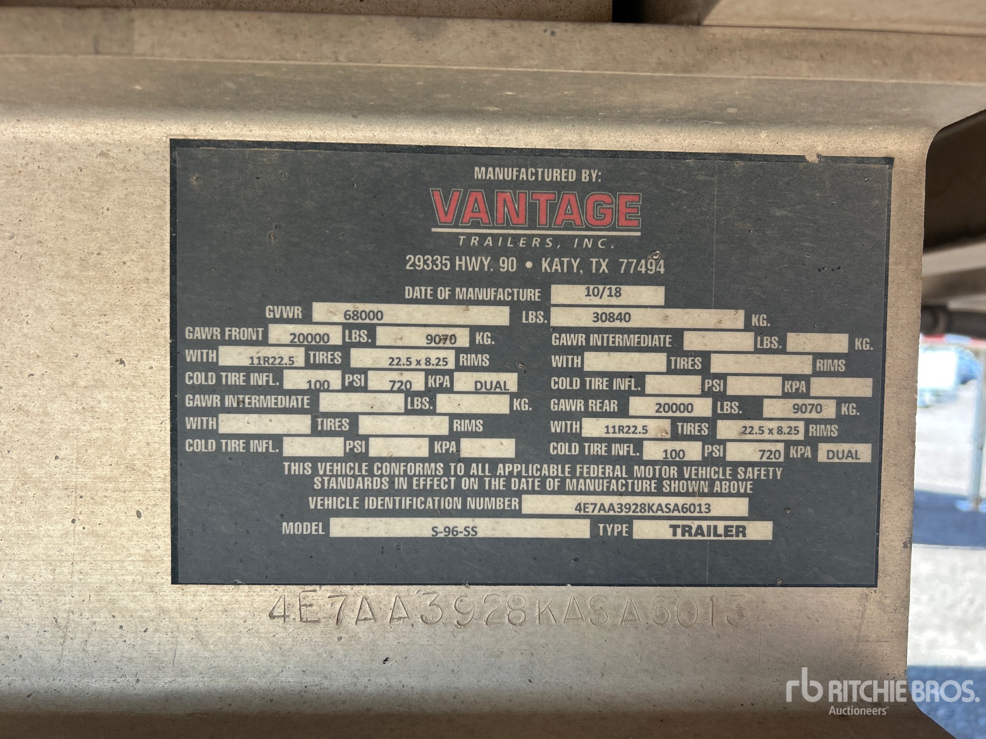 General Appearance with Serial Number / VIN