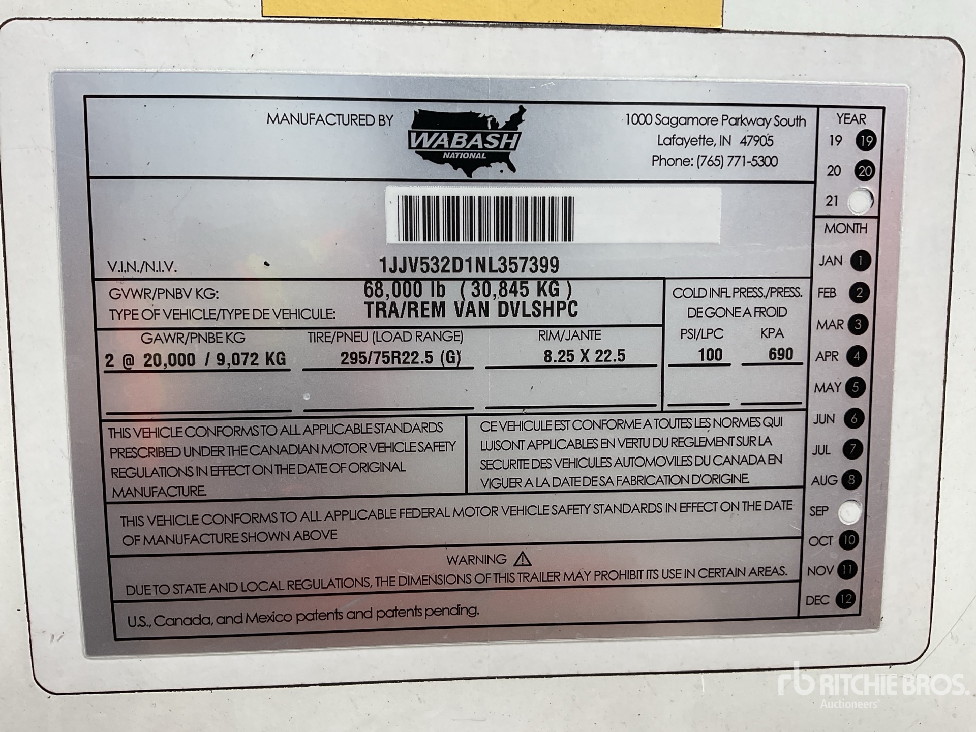 General Appearance with Serial Number / VIN