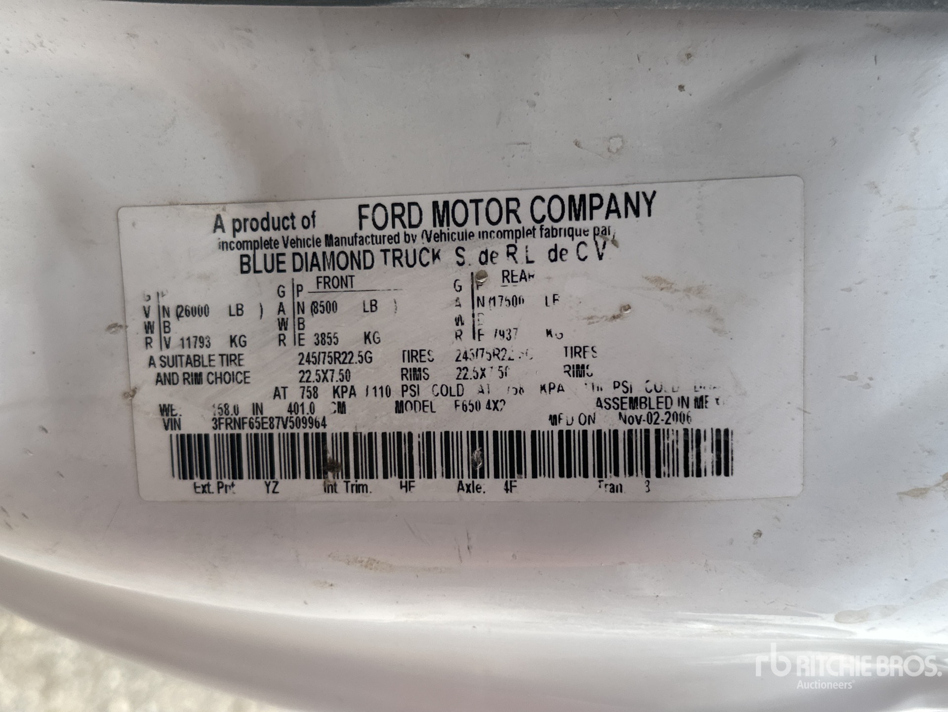 General Appearance with Serial Number / VIN