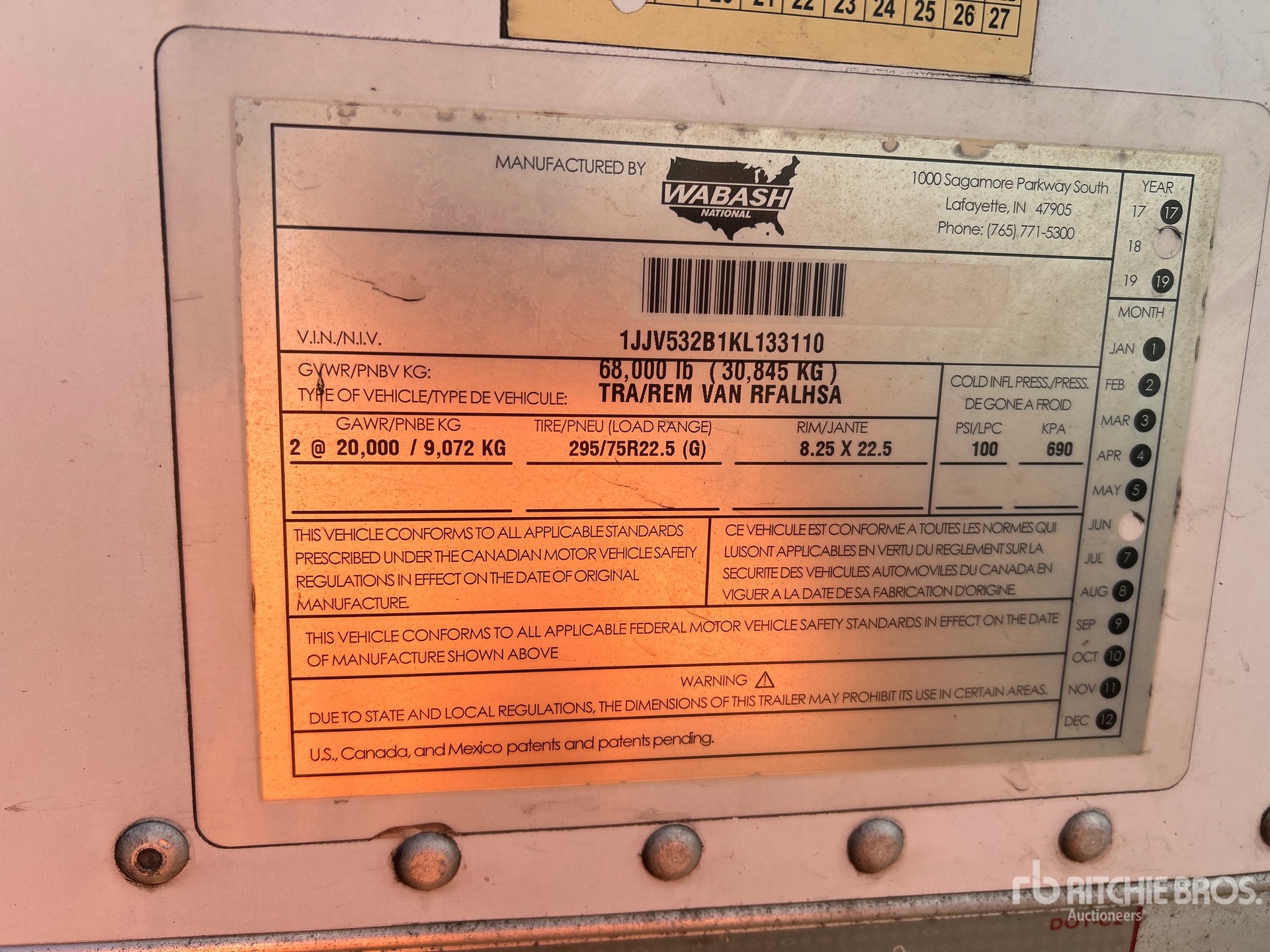 General Appearance with Serial Number / VIN