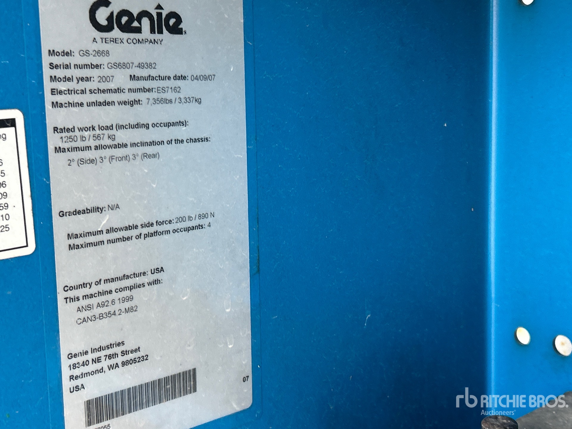 General Appearance with Serial Number / VIN