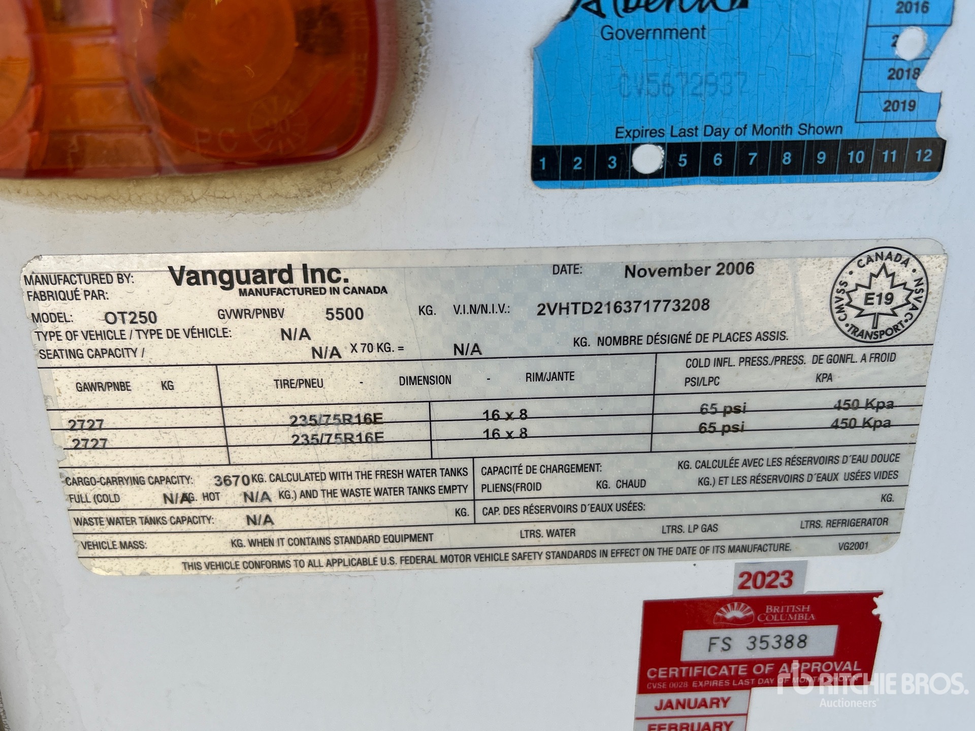General Appearance with Serial Number / VIN