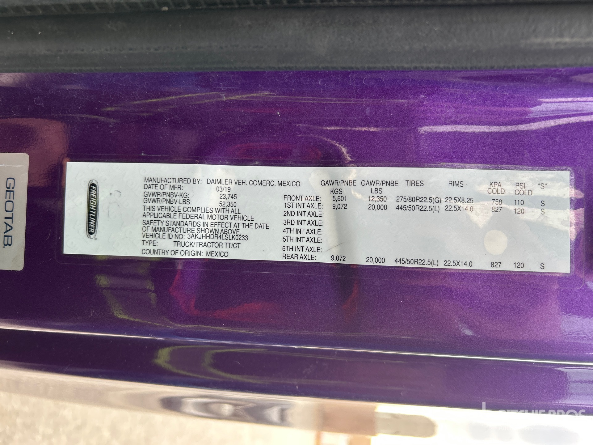 General Appearance with Serial Number / VIN