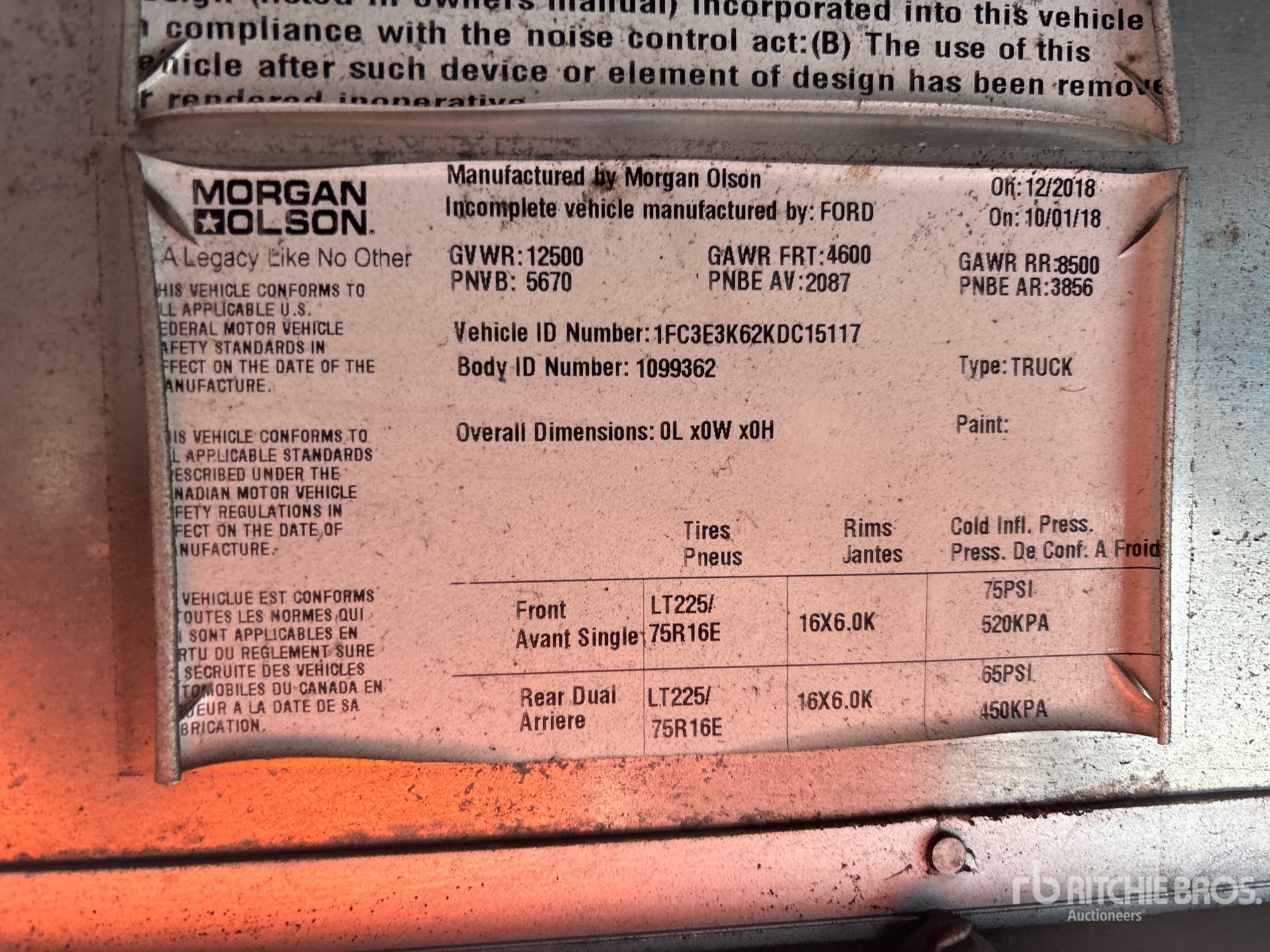 General Appearance with Serial Number / VIN