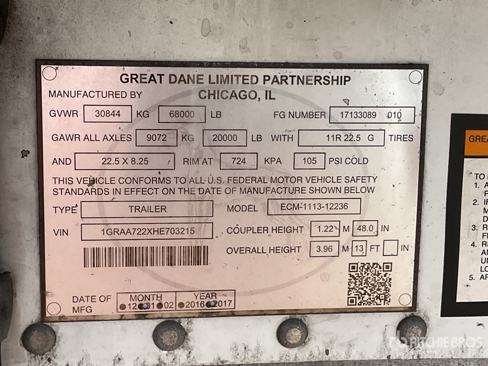 General Appearance with Serial Number / VIN