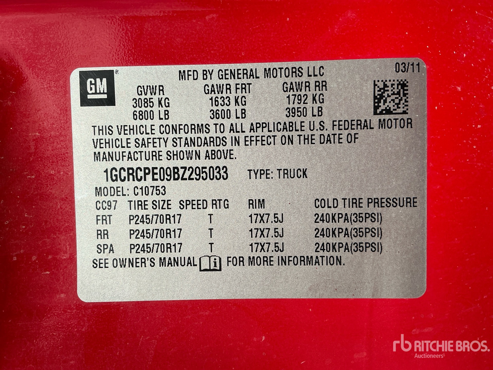 General Appearance with Serial Number / VIN