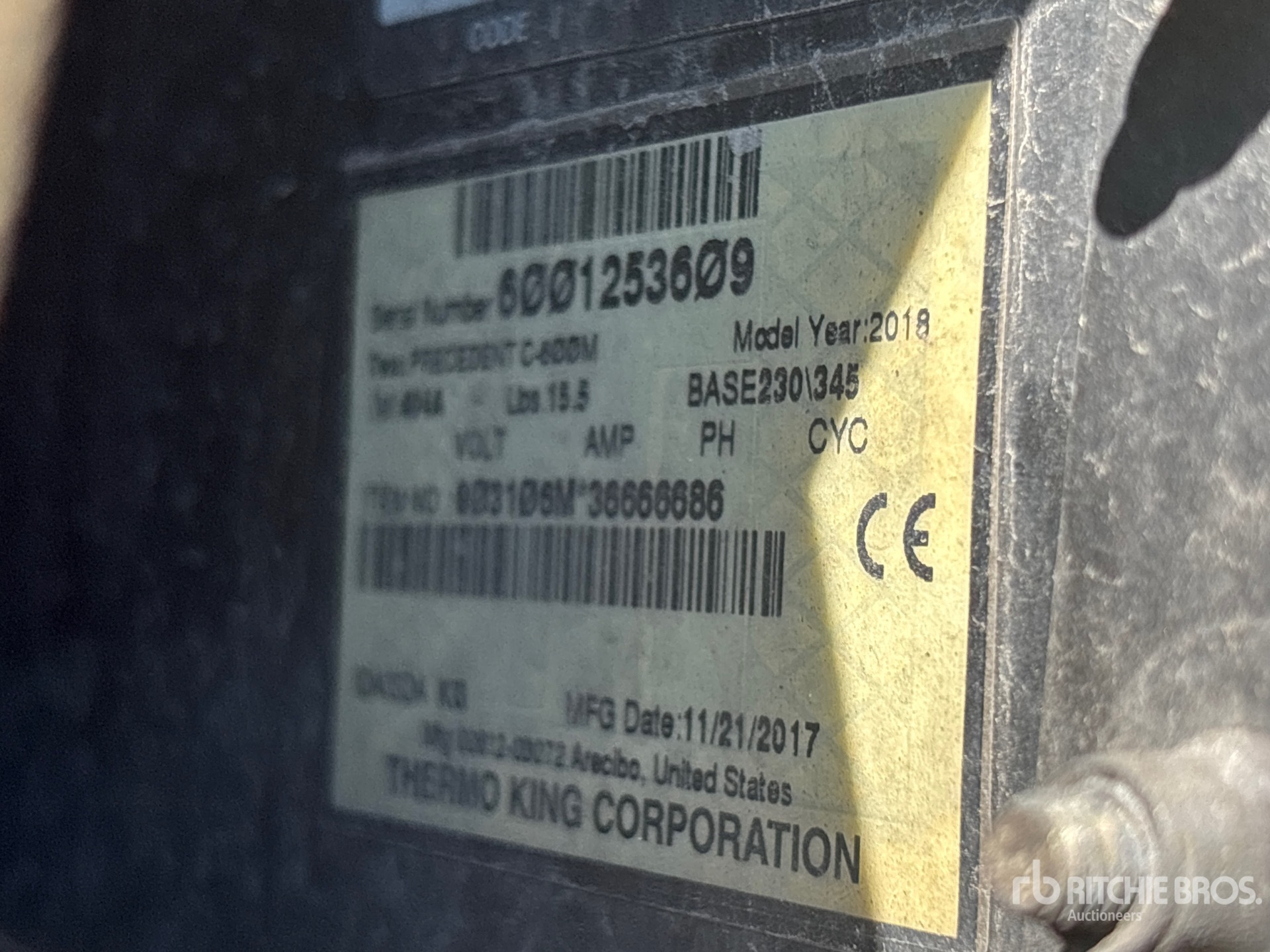 General Appearance with Refrigeration Unit Serial Number