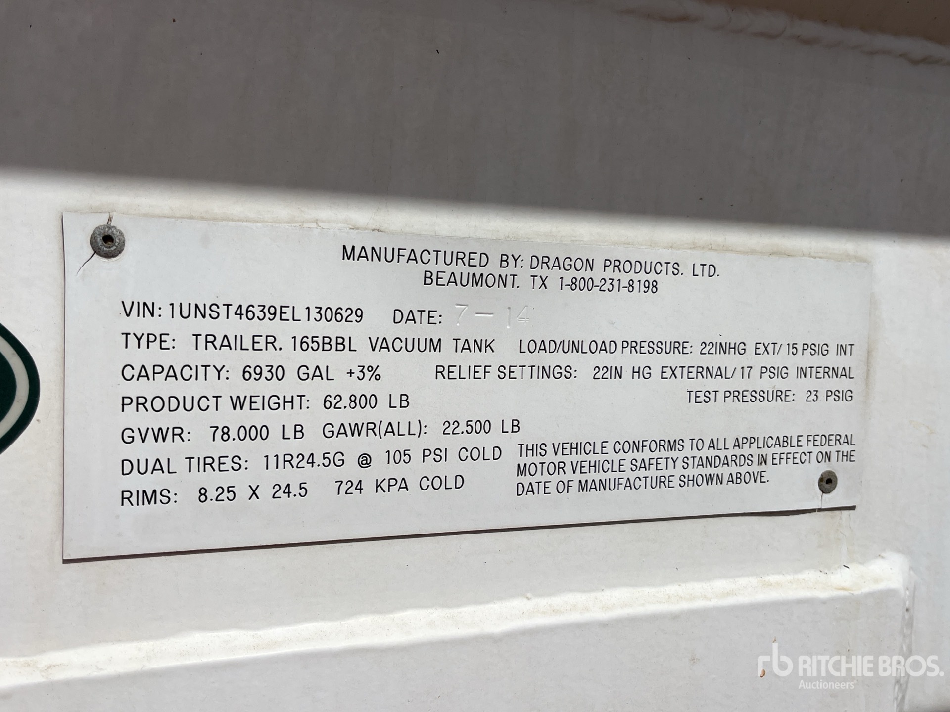 General Appearance with Serial Number / VIN