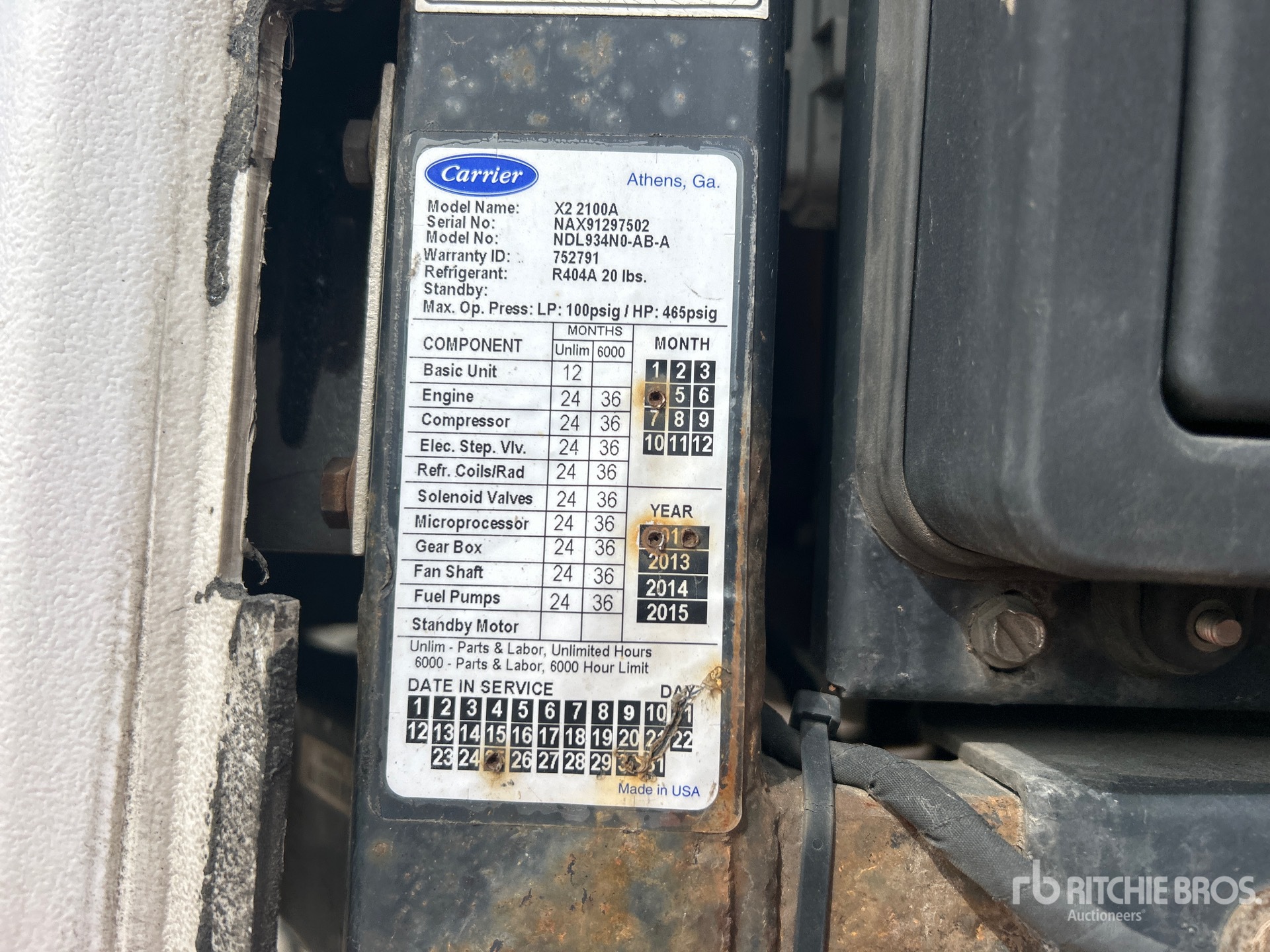 General Appearance with Refrigeration Unit Serial Number