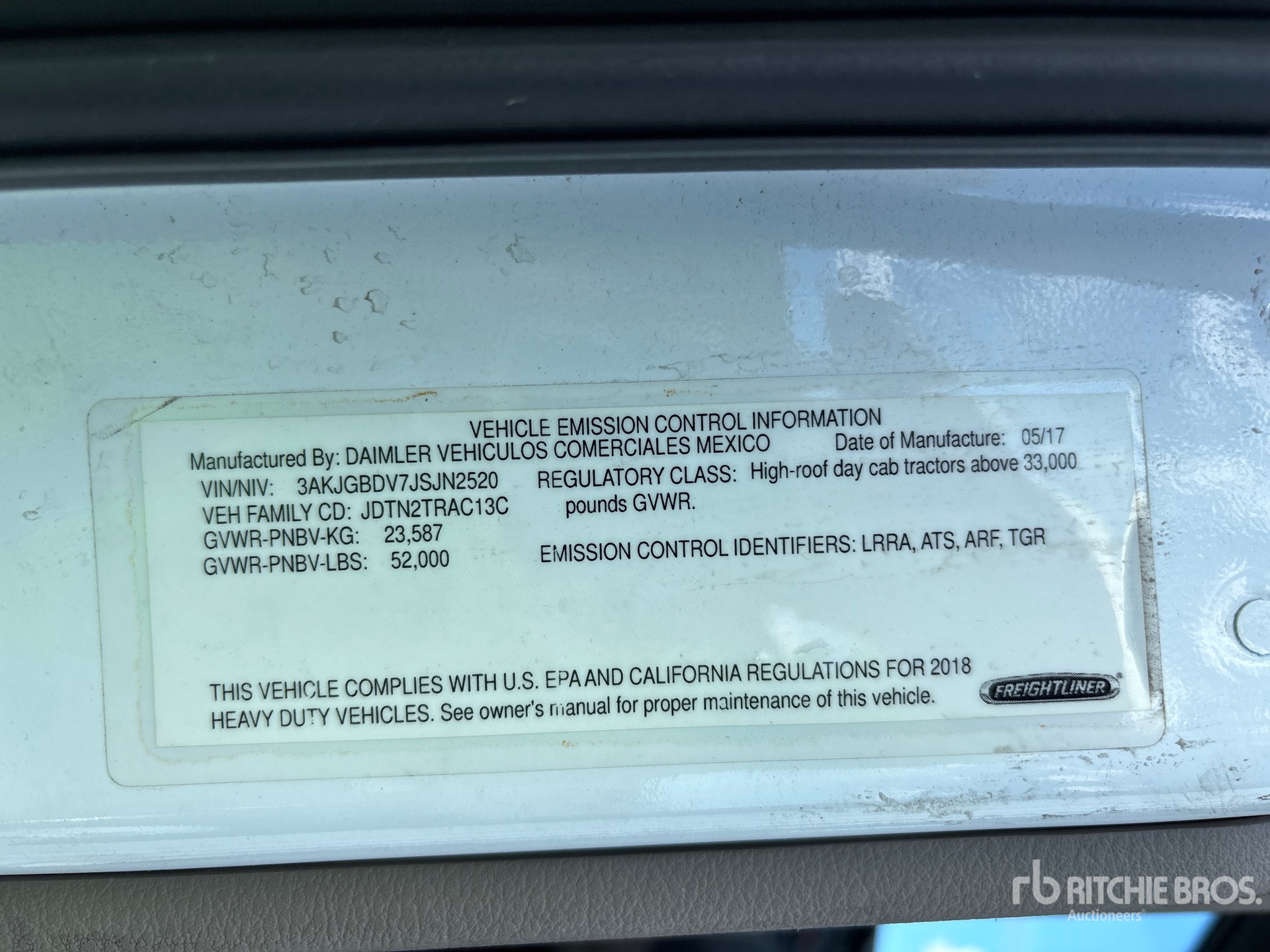 General Appearance with Serial Number / VIN