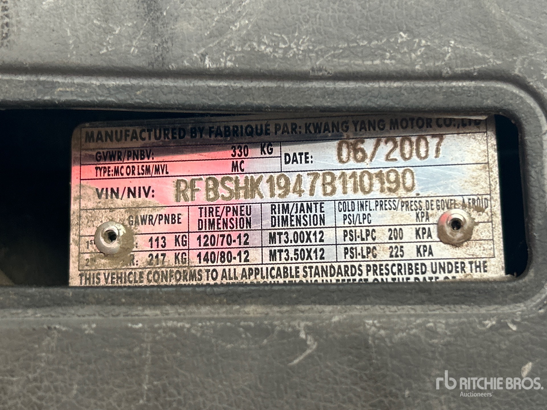 General Appearance with Serial Number / VIN