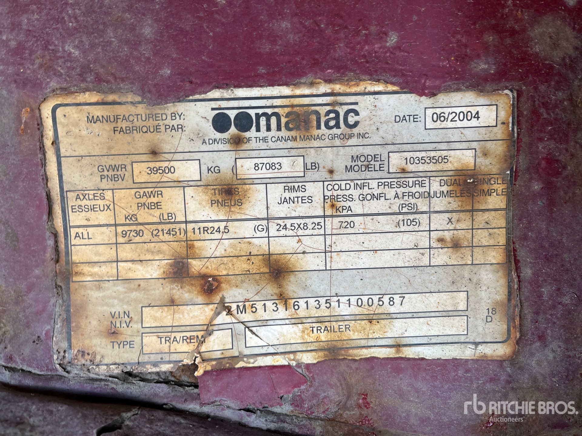 General Appearance with Serial Number / VIN