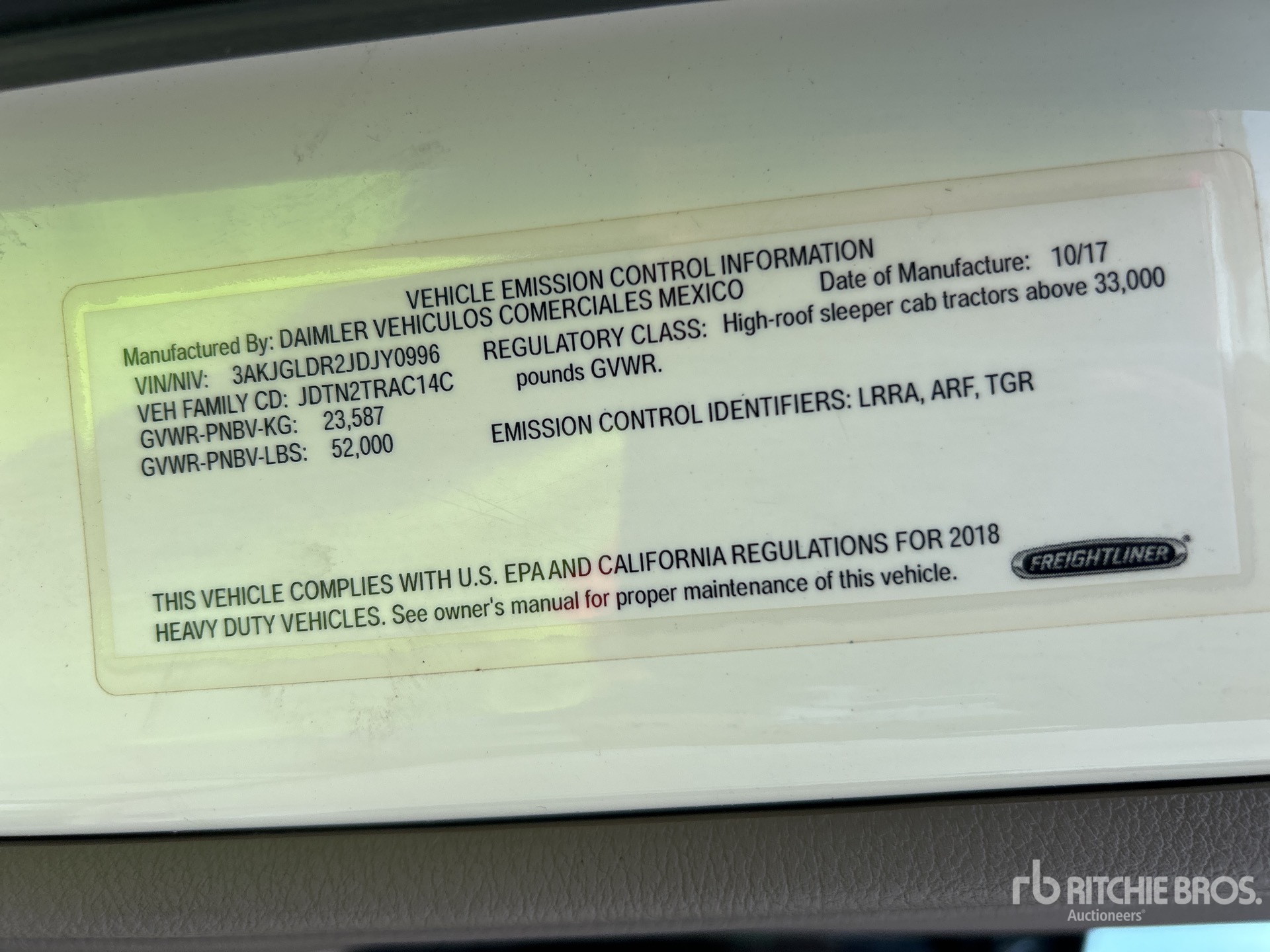 General Appearance with Serial Number / VIN