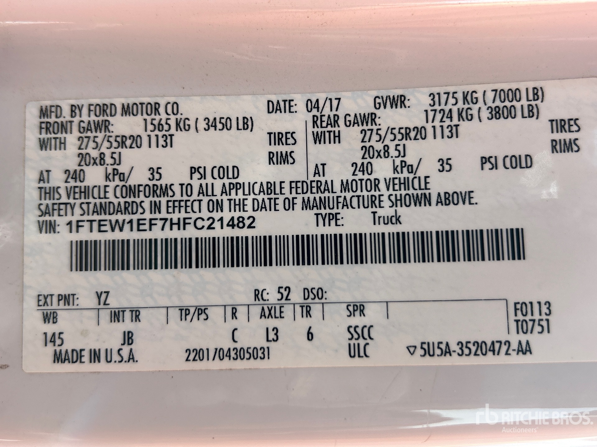 General Appearance with Serial Number / VIN